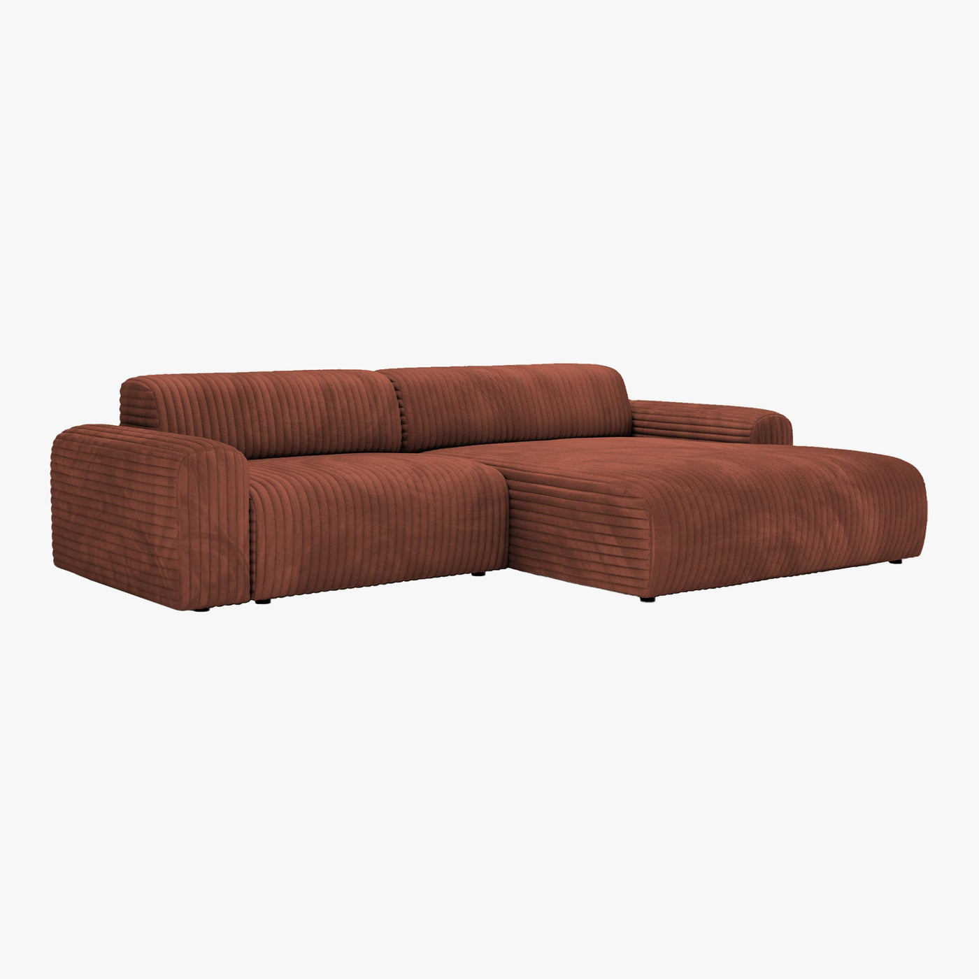 SOFIA Canapé d'angle en velours gros côtelé terracotta - Angle droit - Canapés d'angle - Mobilier Deco