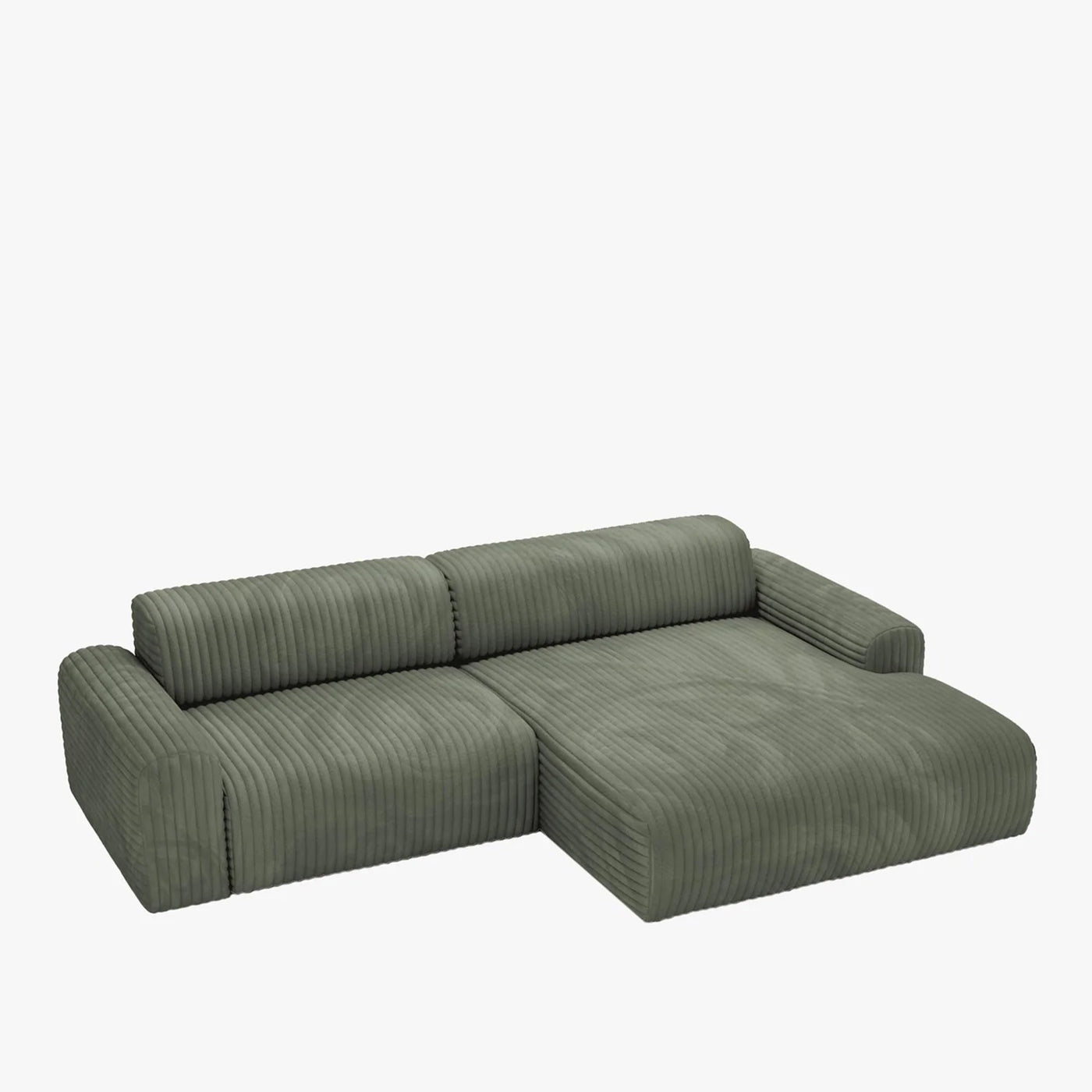 SOFIA Canapé d'angle en velours gros côtelé vert - Angle droit - Canapés d'angle - Mobilier Deco