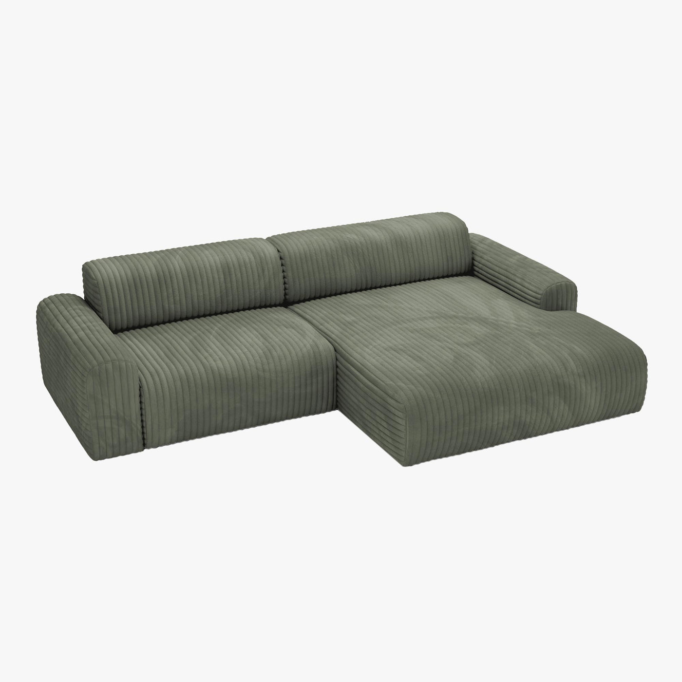 SOFIA Canapé d'angle en velours gros côtelé vert - Angle droit - Canapés d'angle - Mobilier Deco