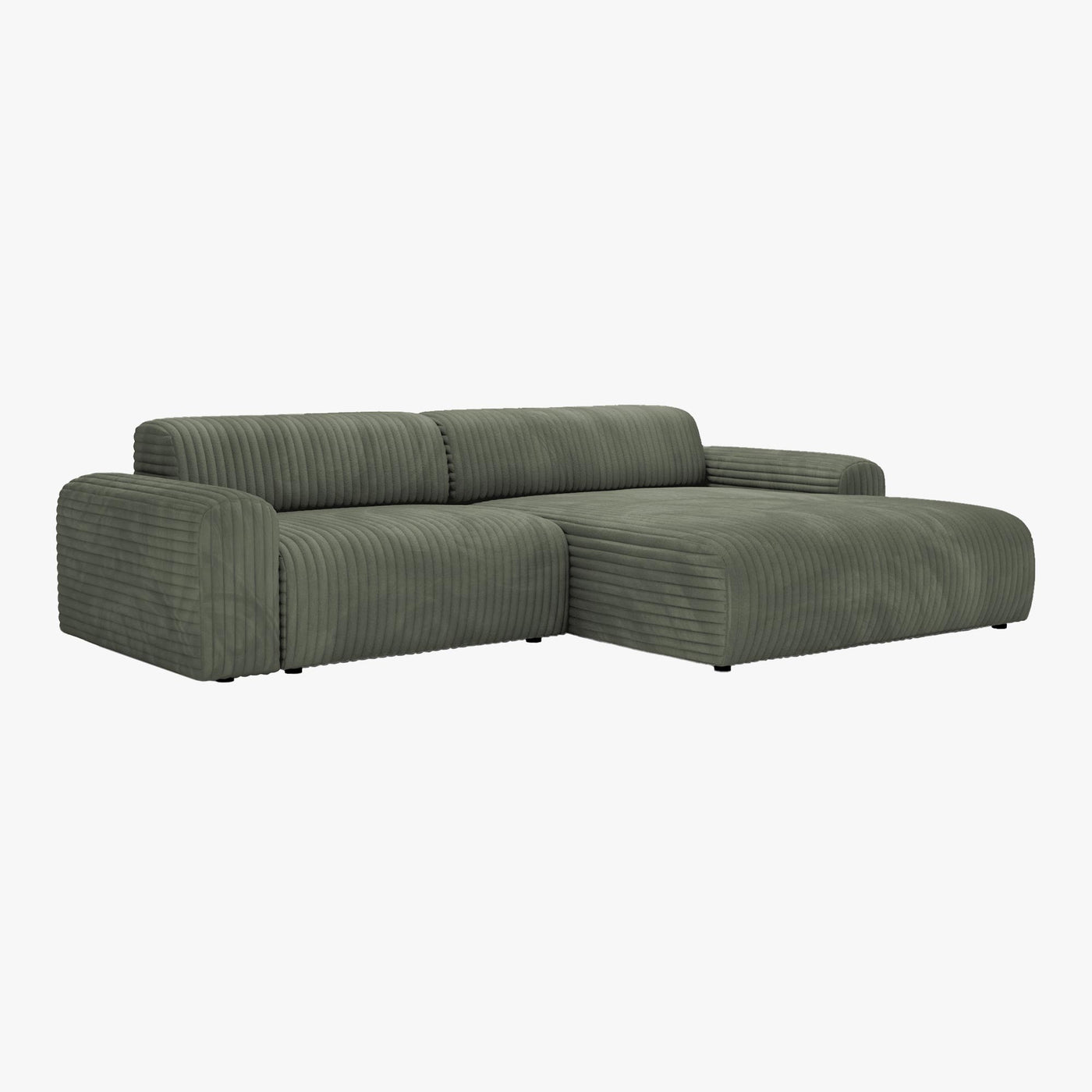 SOFIA Canapé d'angle en velours gros côtelé vert - Angle droit - Canapés d'angle - Mobilier Deco