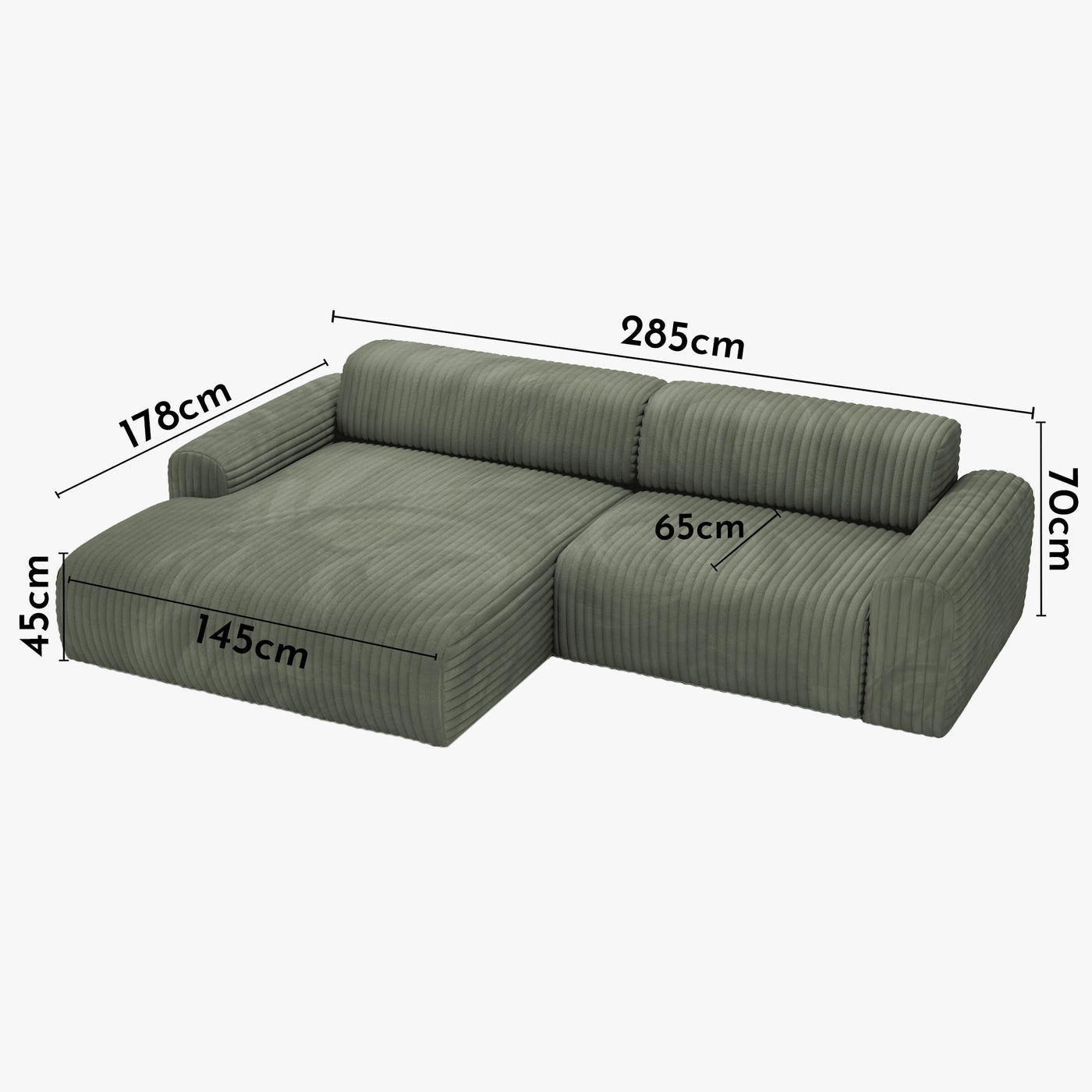 SOFIA Canapé d'angle en velours gros côtelé vert - Angle gauche - Canapés d'angle - Mobilier Deco