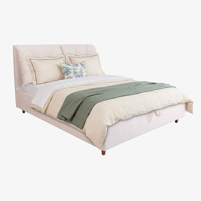 SORA Lit double en tissu beige avec coffre 140x190 cm