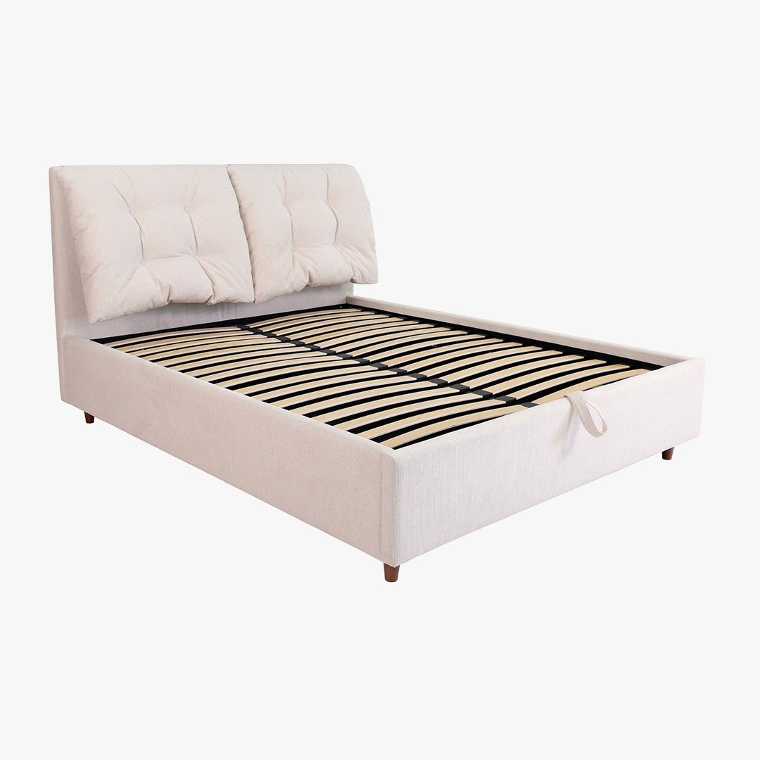 SORA Lit double en tissu beige avec coffre 140x190 cm - Lits - Mobilier Deco
