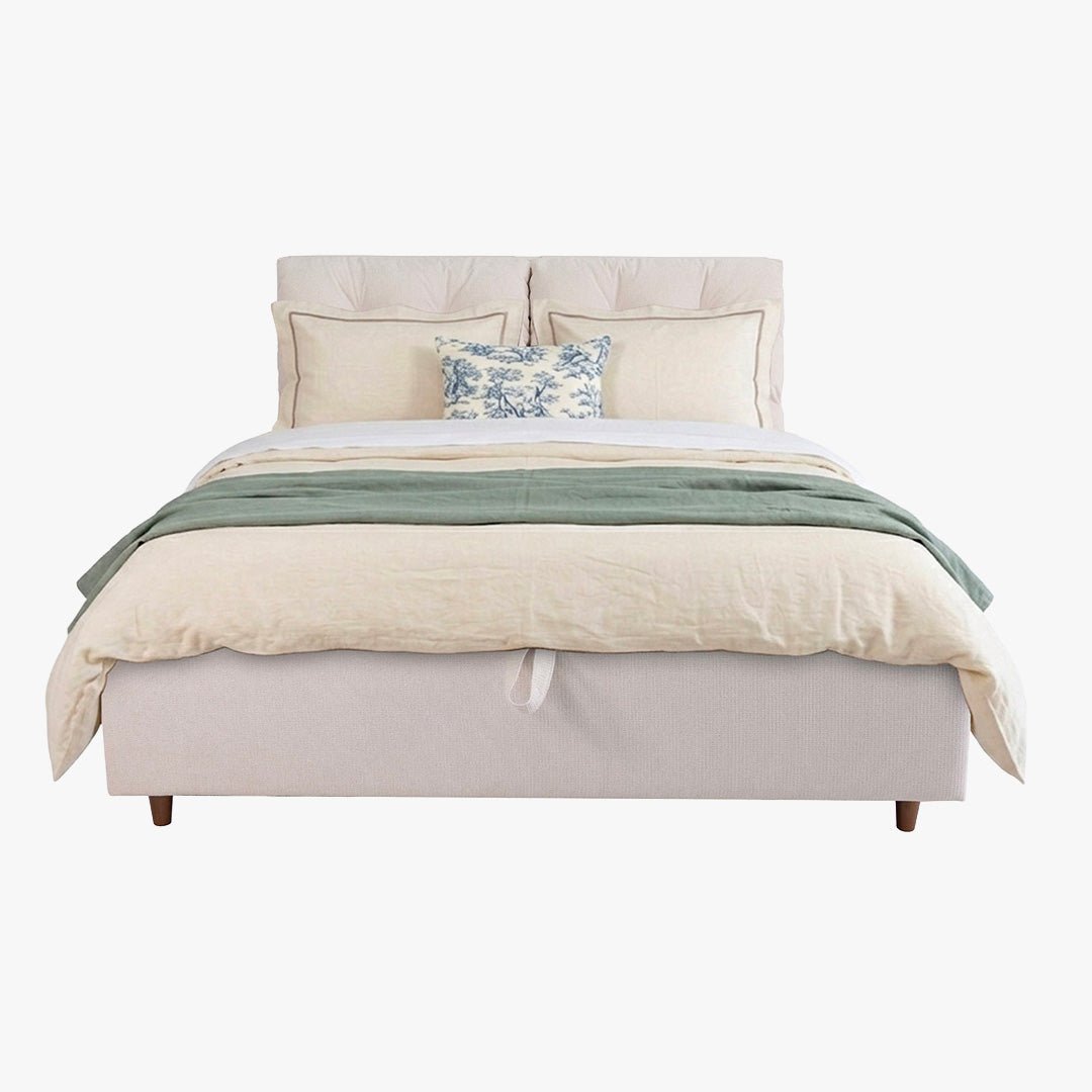 SORA Lit double en tissu beige avec coffre 160x200 cm - Lits - Mobilier Deco