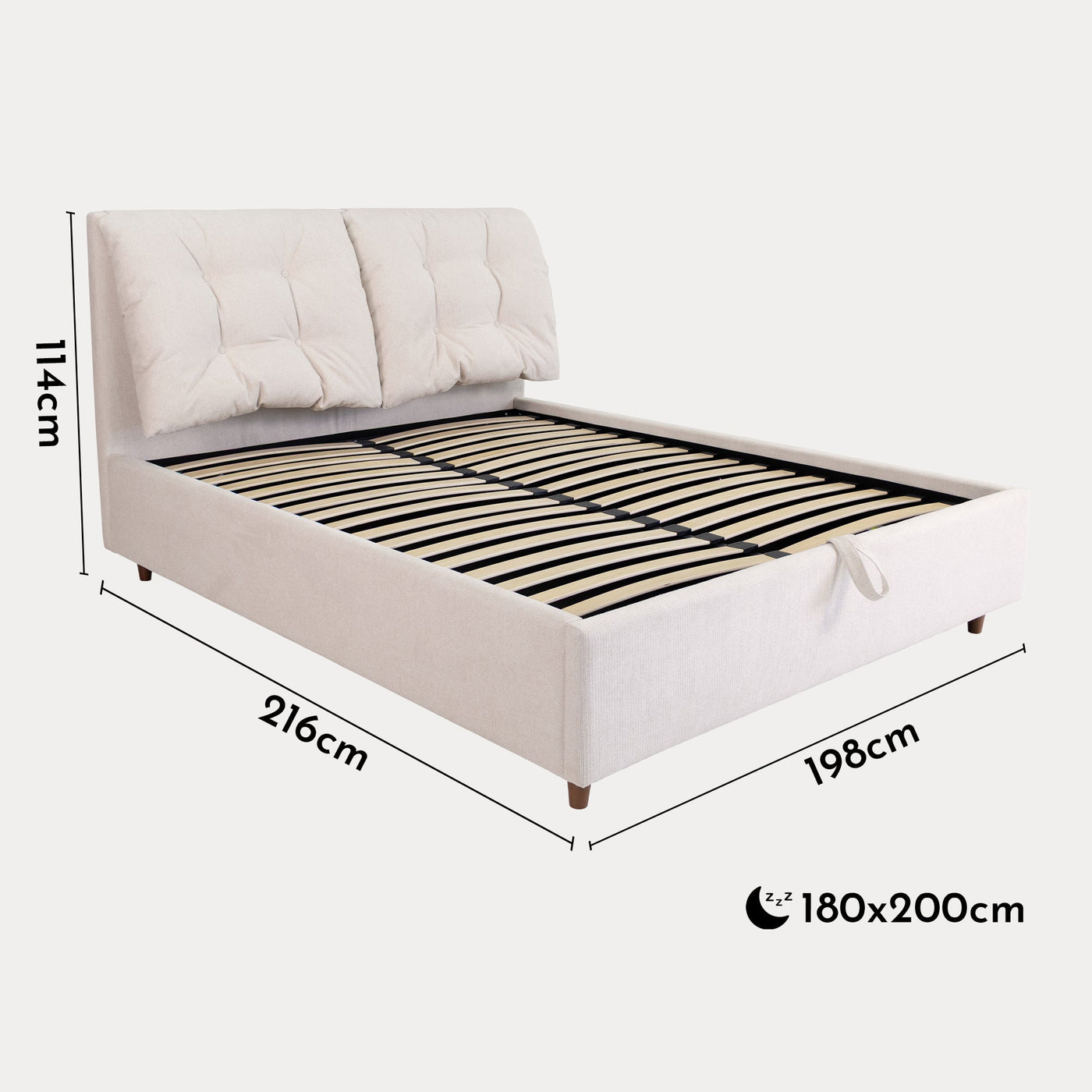 SORA Lit double en tissu beige avec coffre 180x200 cm - Lits - Mobilier Deco