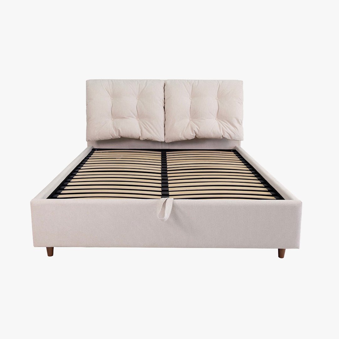 SORA Lit double en tissu beige avec coffre 180x200 cm - Lits - Mobilier Deco