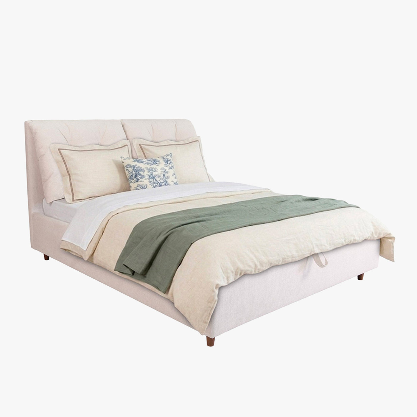 SORA Lit double en tissu beige avec coffre 180x200 cm - Lits - Mobilier Deco