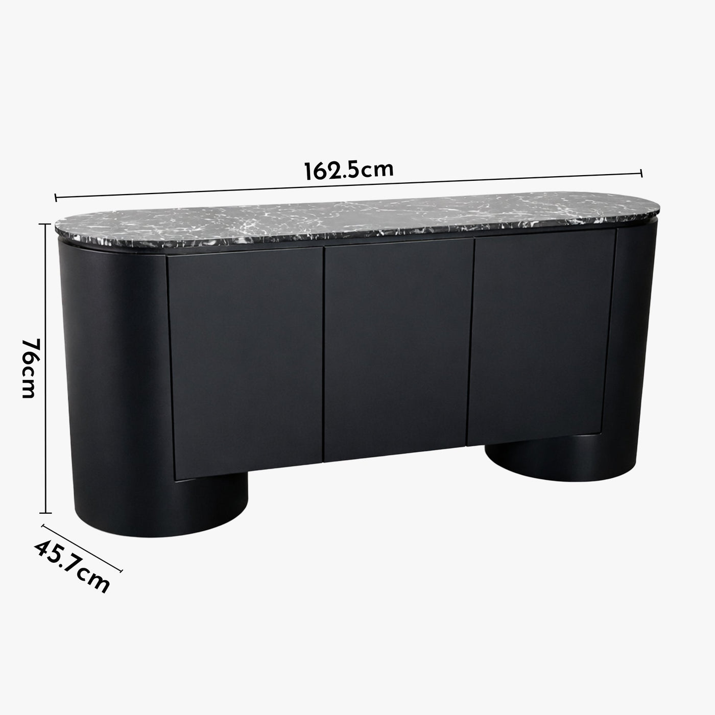 SORAN Buffet 3 portes plateau en marbre d'ingénierie noir et blanc - Buffet - Mobilier Deco