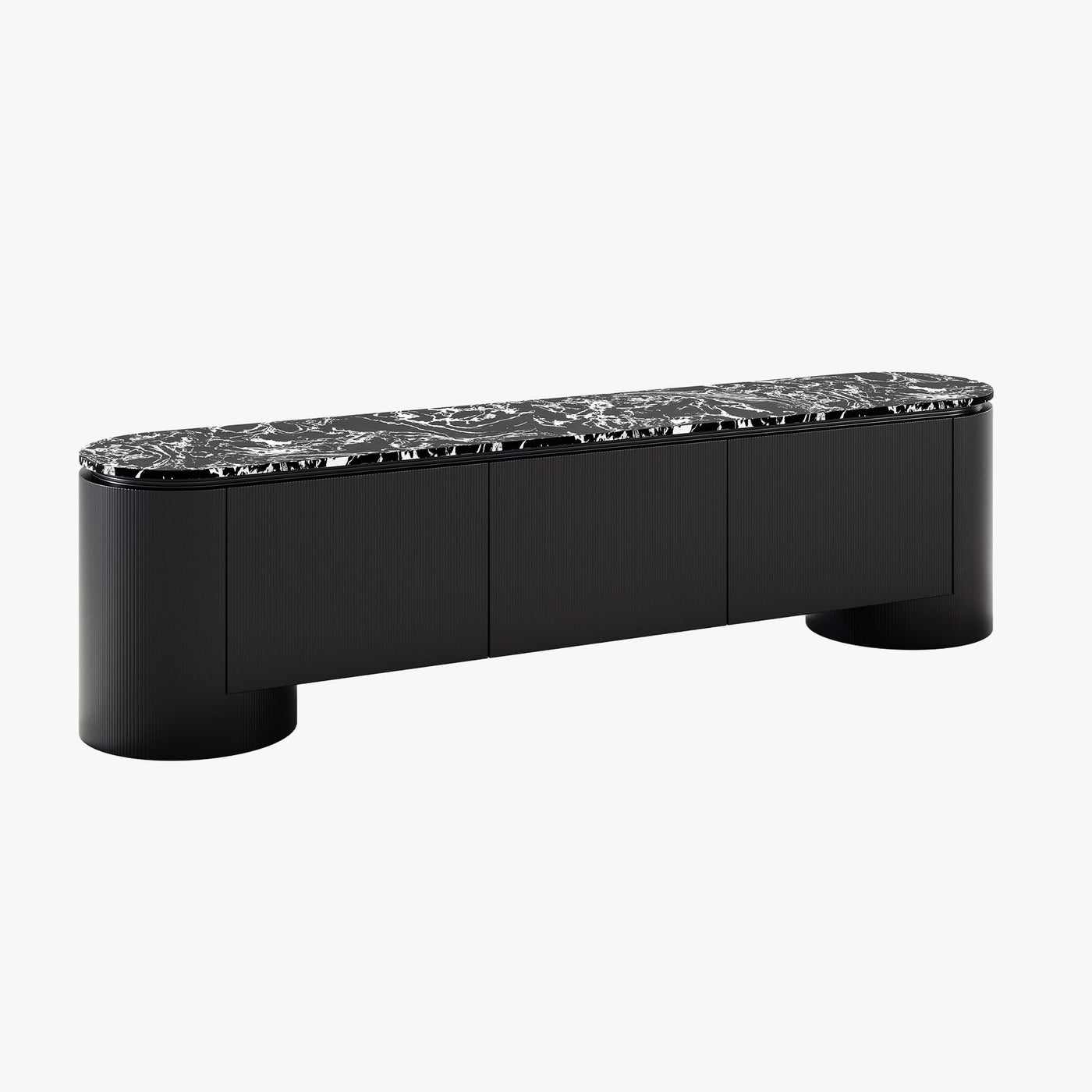 SORAN Meuble TV 3 portes plateau en marbre d'ingénierie noir et blanc - Meuble TV - Mobilier Deco