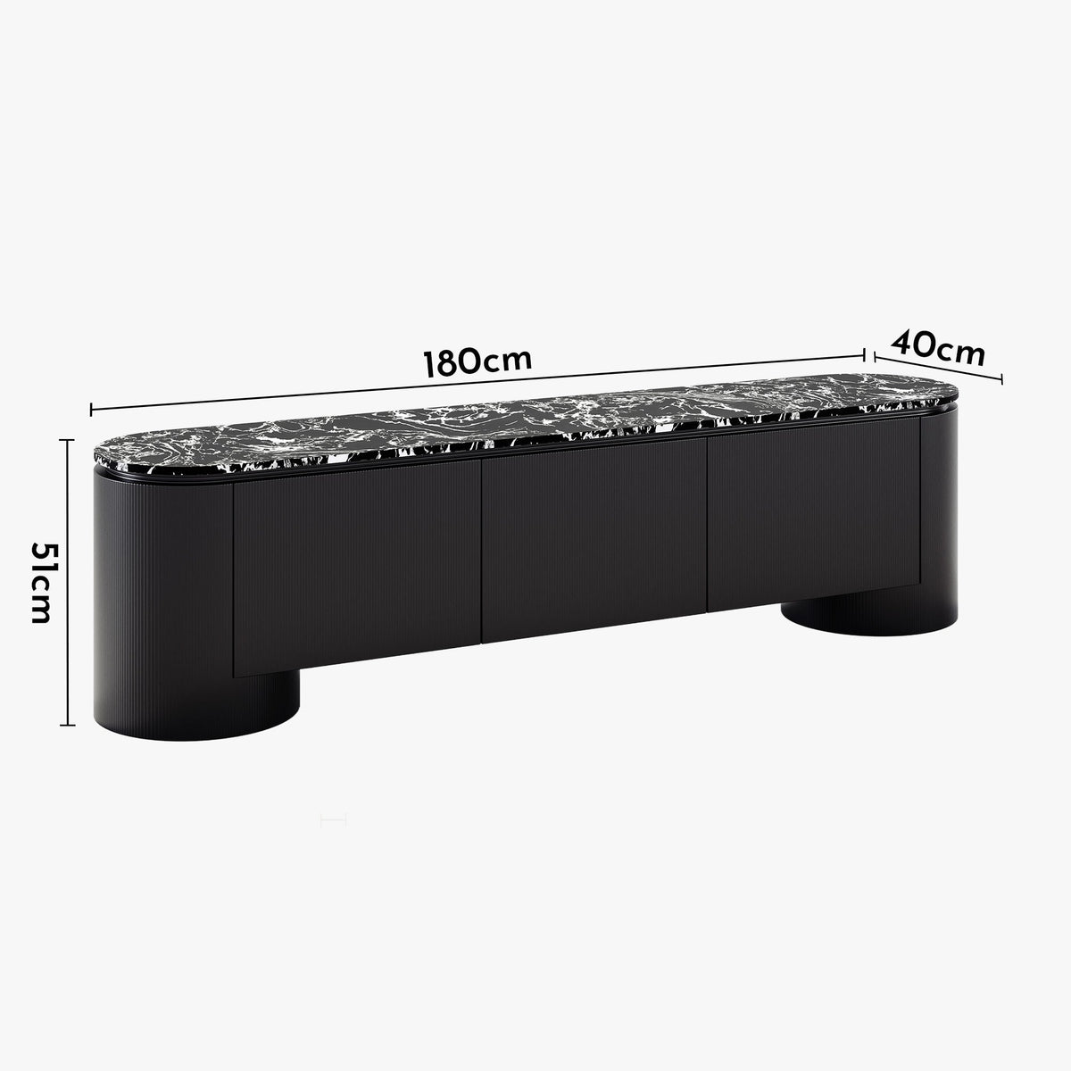 SORAN Meuble TV 3 portes plateau en marbre d'ingénierie noir et blanc - Meuble TV - Mobilier Deco
