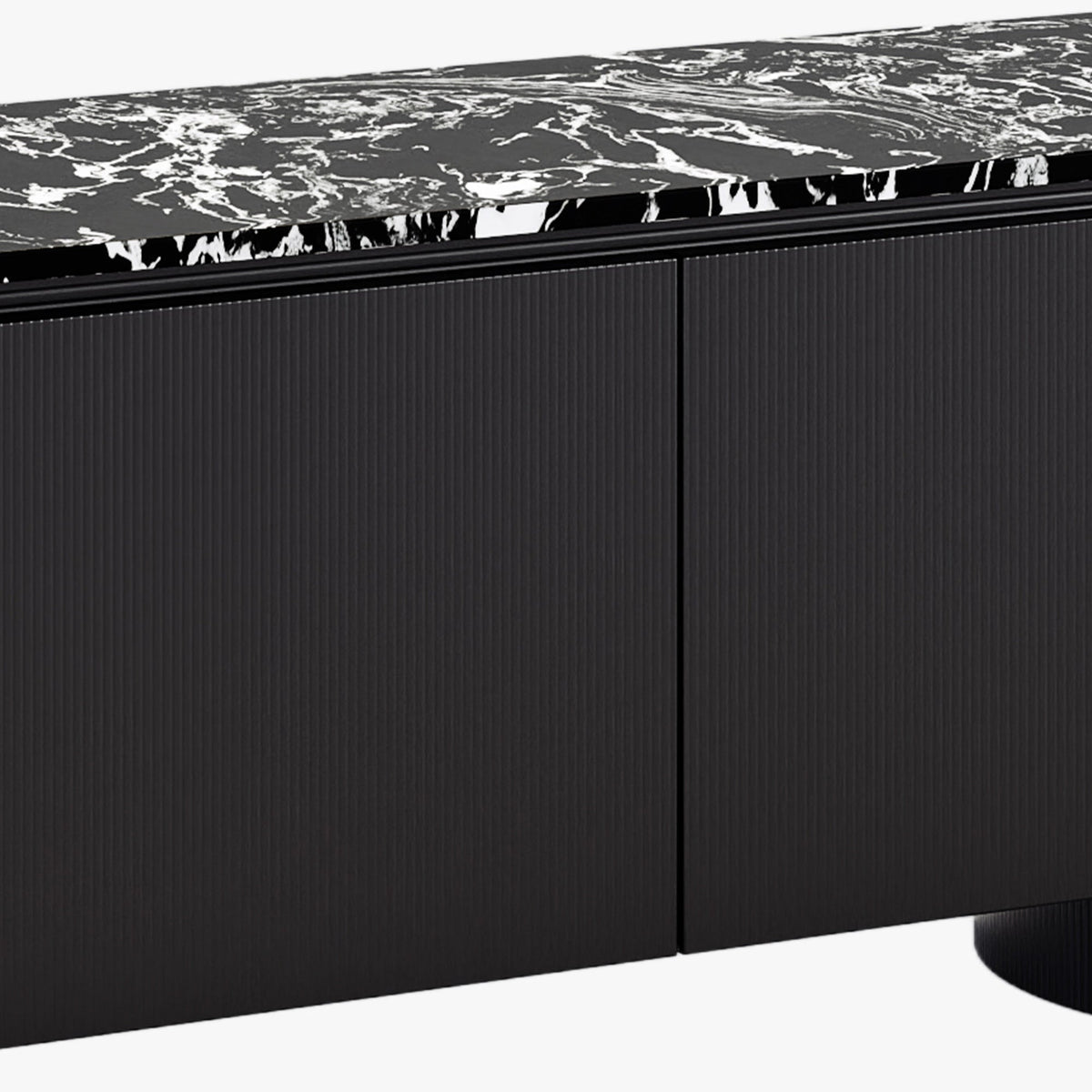 SORAN Meuble TV 3 portes plateau en marbre d'ingénierie noir et blanc - Meuble TV - Mobilier Deco
