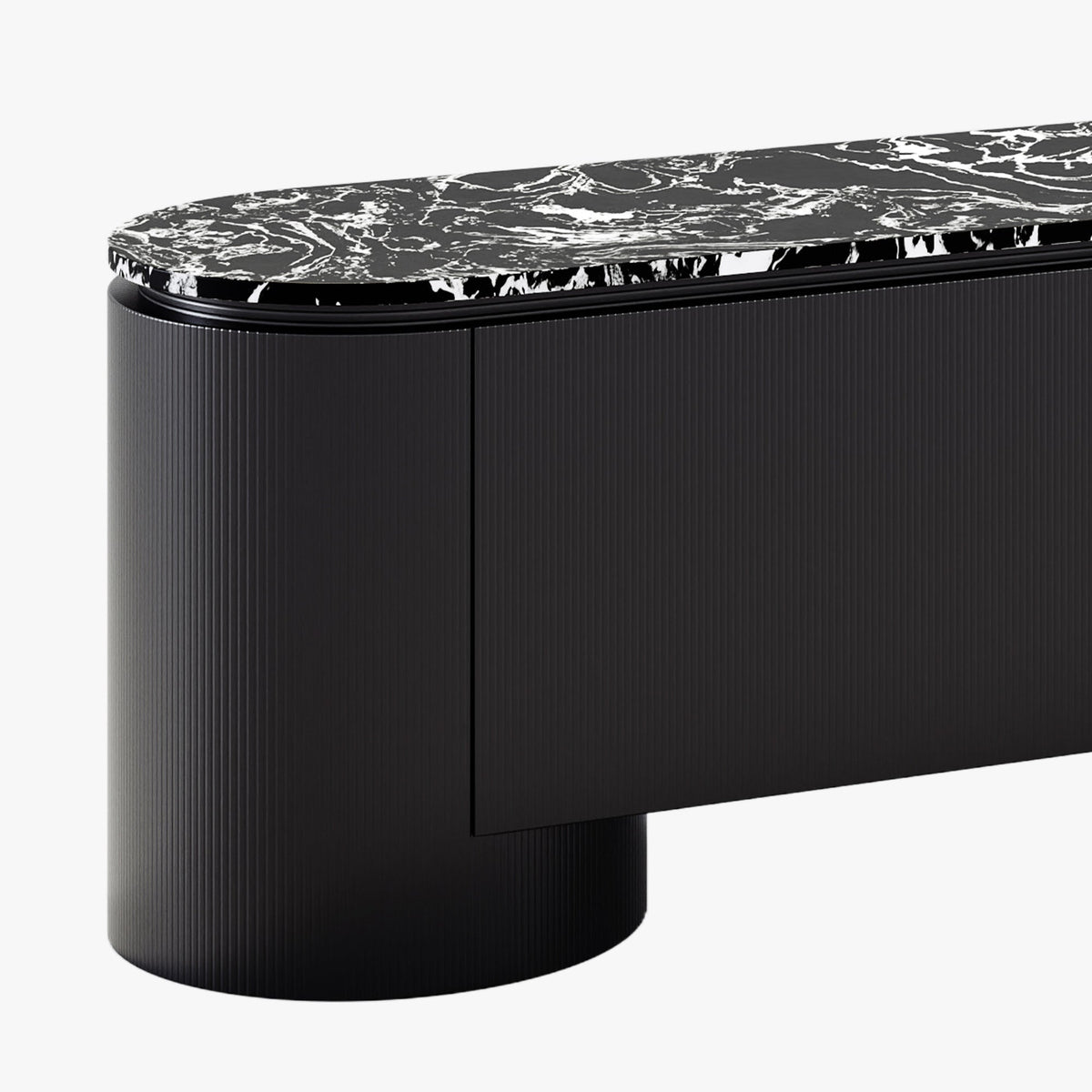 SORAN Meuble TV 3 portes plateau en marbre d'ingénierie noir et blanc - Meuble TV - Mobilier Deco
