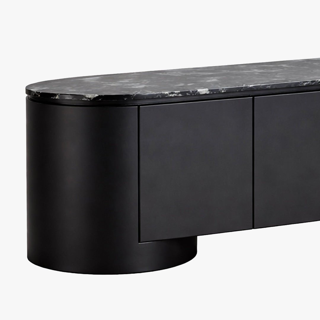 SORAN Meuble TV 4 portes plateau en marbre d'ingénierie noir et blanc - Meuble TV - Mobilier Deco