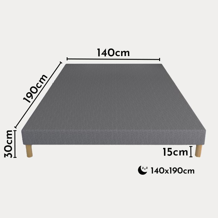 SPRING Sommier tapissier 140x190 tissu gris piètement en bois - Sommier - Mobilier Deco