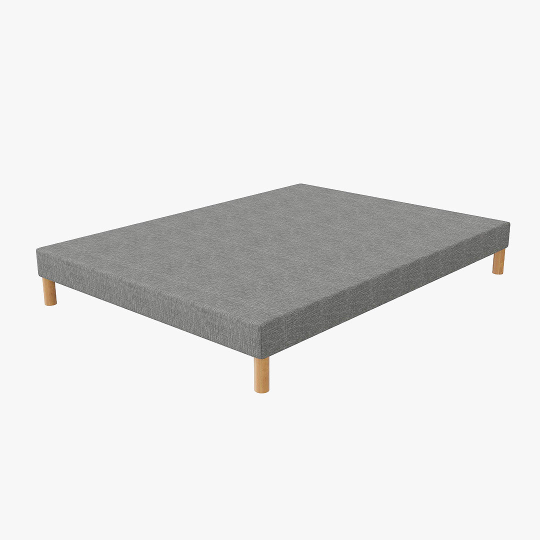 SPRING Sommier tapissier 140x190 tissu gris piètement en bois - Sommier - Mobilier Deco