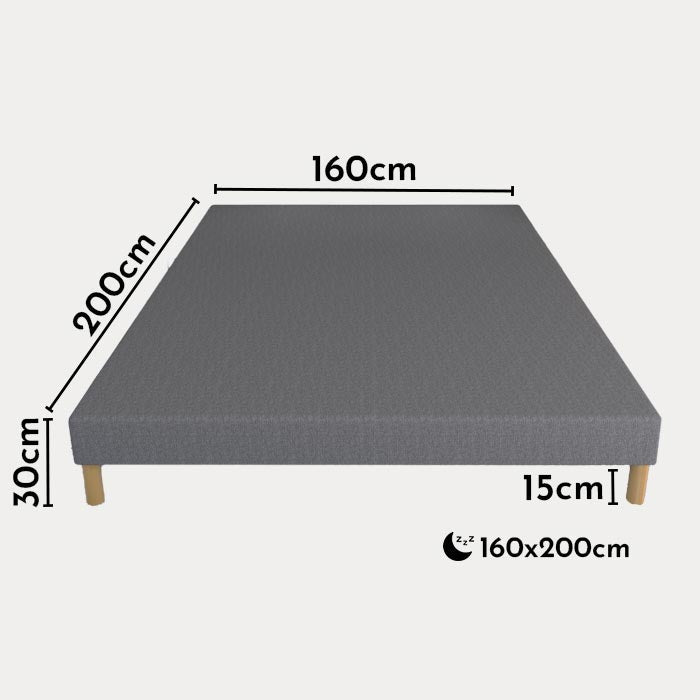 SPRING Sommier tapissier 160x200 tissu gris piètement en bois - Sommier - Mobilier Deco