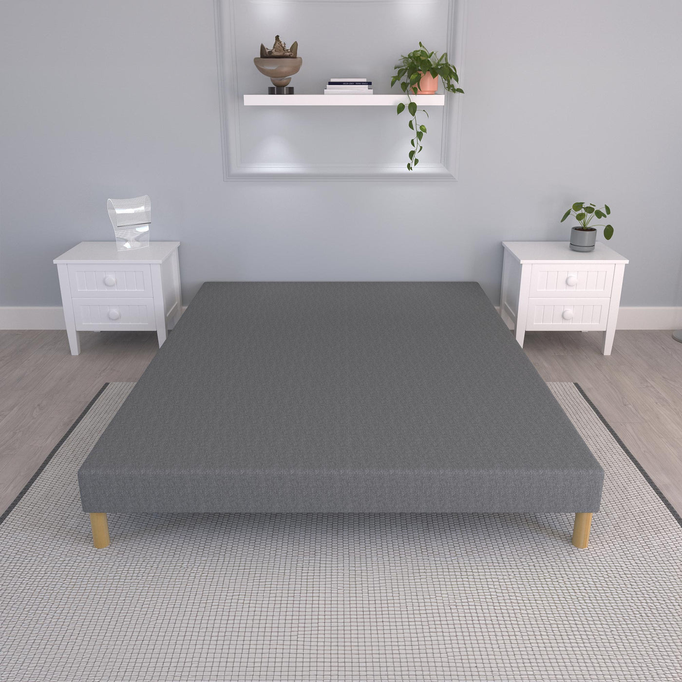 SPRING Sommier tapissier 160x200 tissu gris piètement en bois - Sommier - Mobilier Deco
