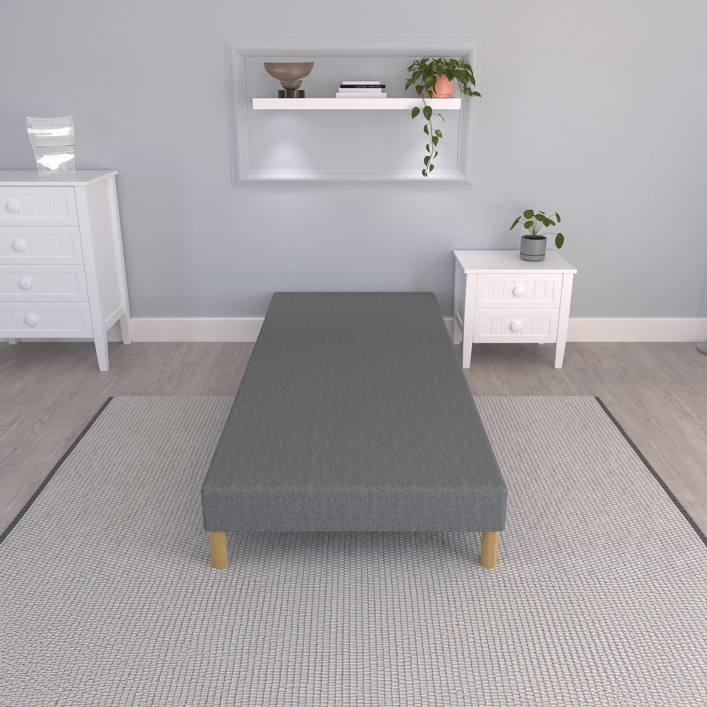 SPRING Sommier tapissier 90*190 tissu gris piètement en bois - Sommier - Mobilier Deco