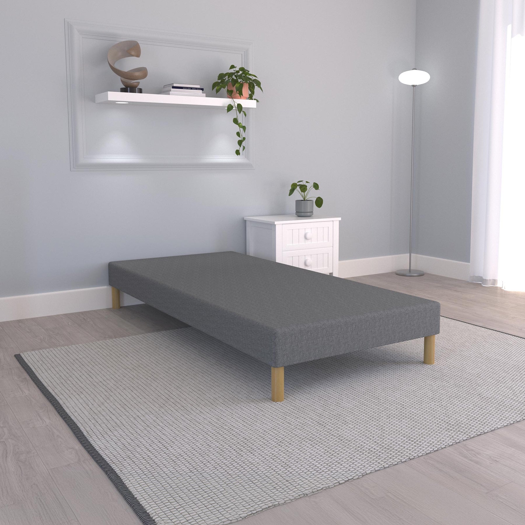 SPRING Sommier tapissier 90*190 tissu gris piètement en bois - Sommier - Mobilier Deco