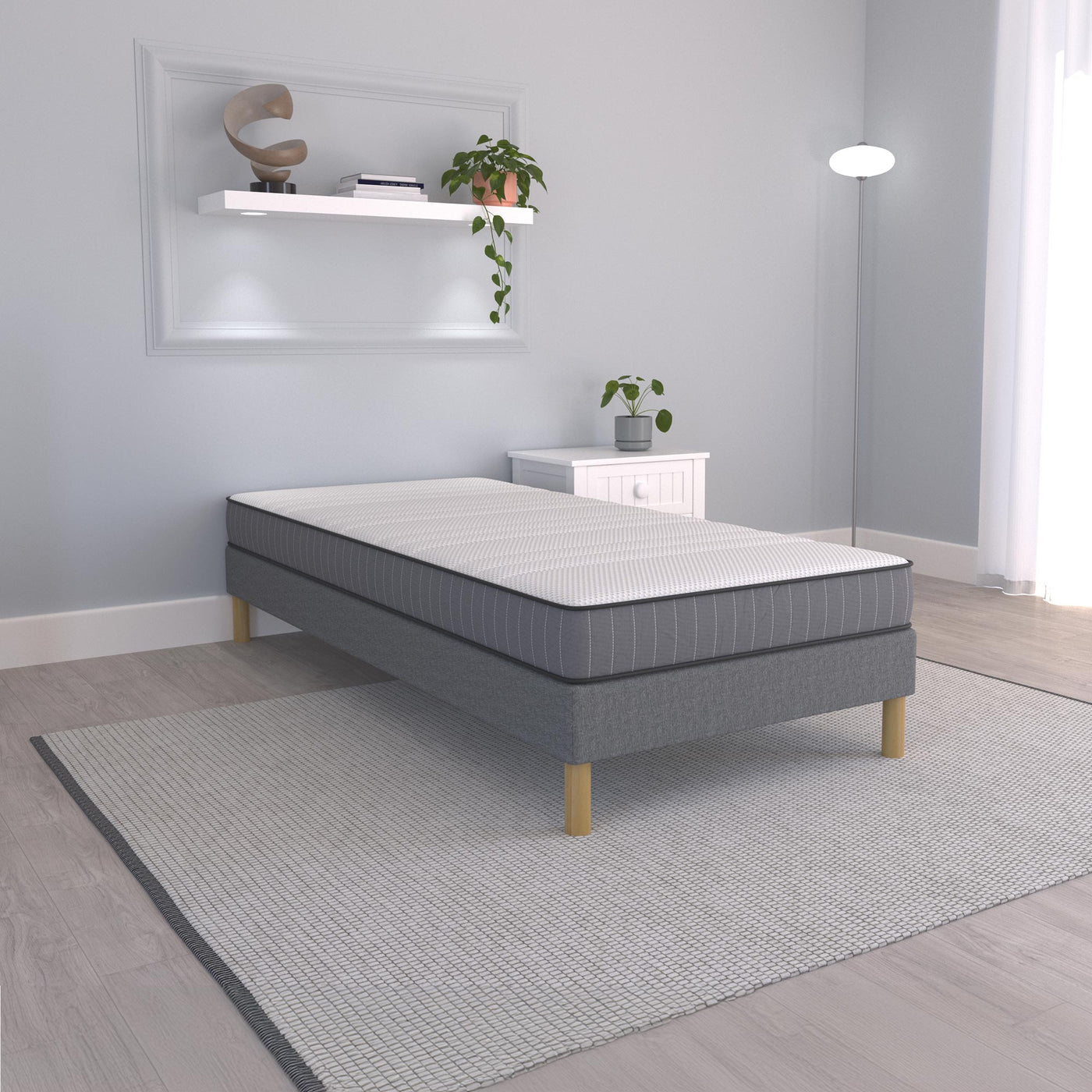 SPRING Sommier tapissier tissu gris piètement en bois 80x200 cm - Sommier - Mobilier Deco