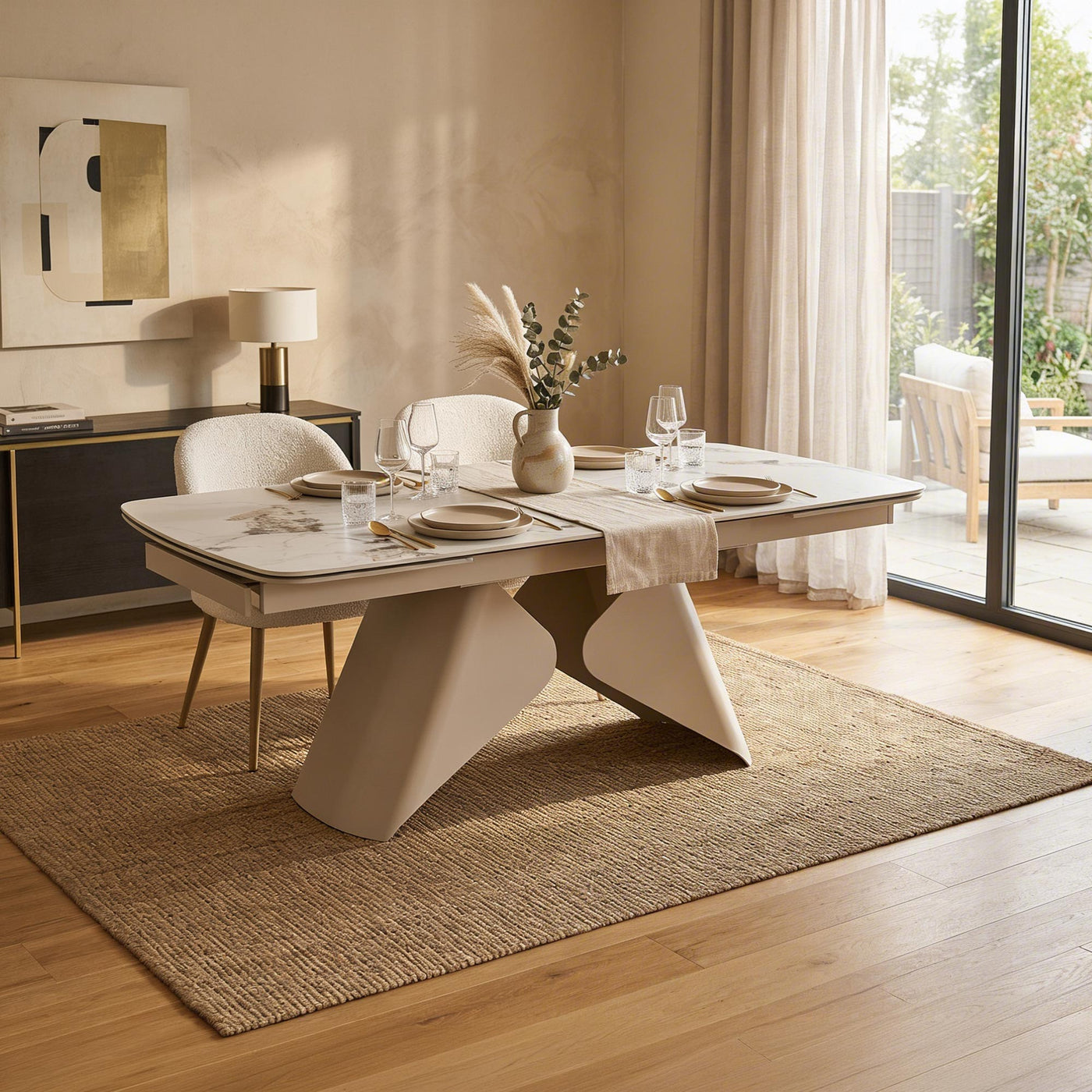 STACY Table à manger extensible en céramique couleur marbre blanc pieds en métal 160-240 cm - Table à manger - Mobilier Deco
