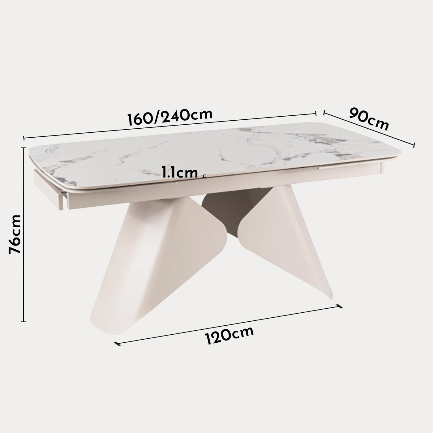 STACY Table à manger extensible en céramique couleur marbre blanc pieds en métal 160-240 cm - Table à manger - Mobilier Deco