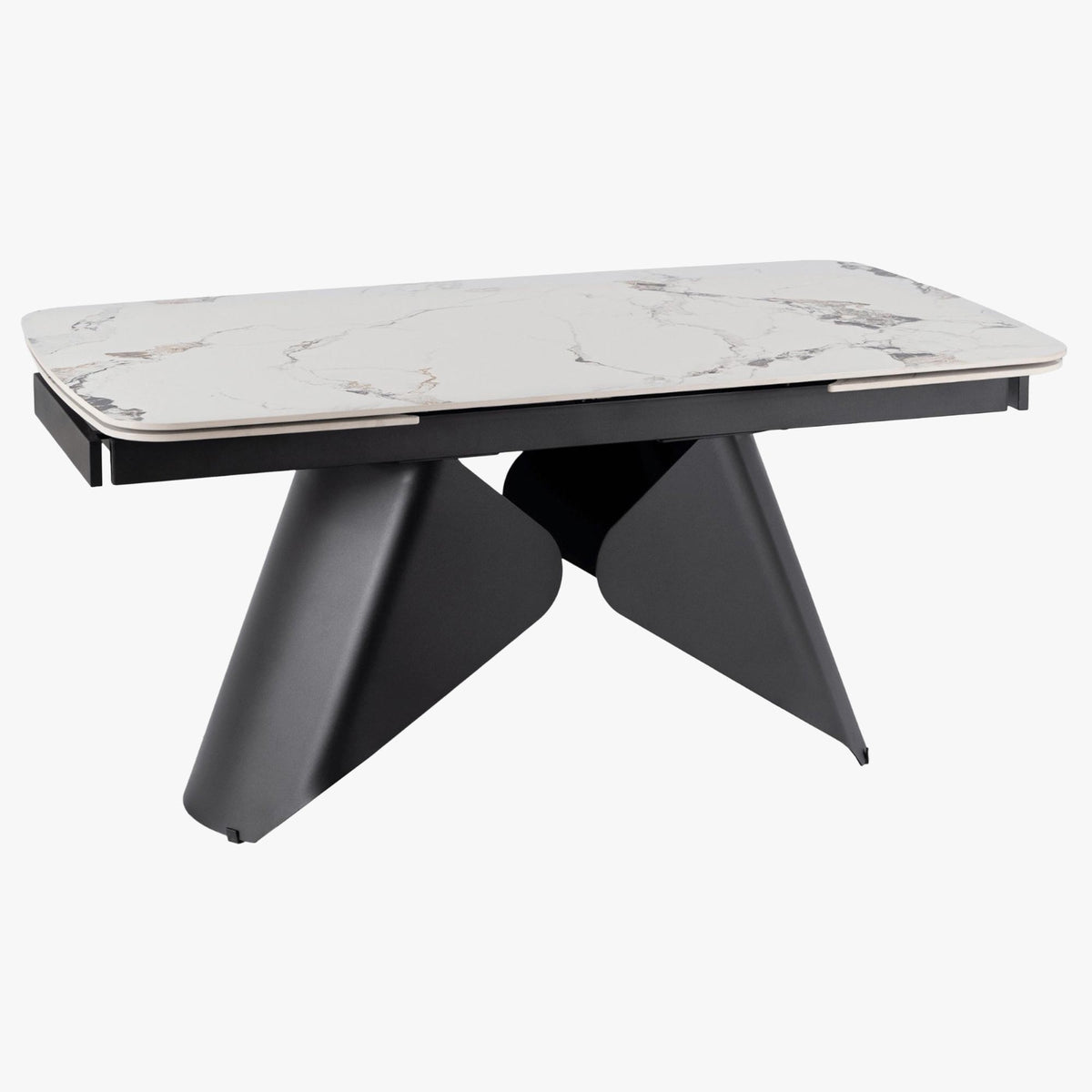 STACY Table à manger extensible en céramique couleur marbre blanc pieds en métal noir 160-240 cm - Mobilier Deco