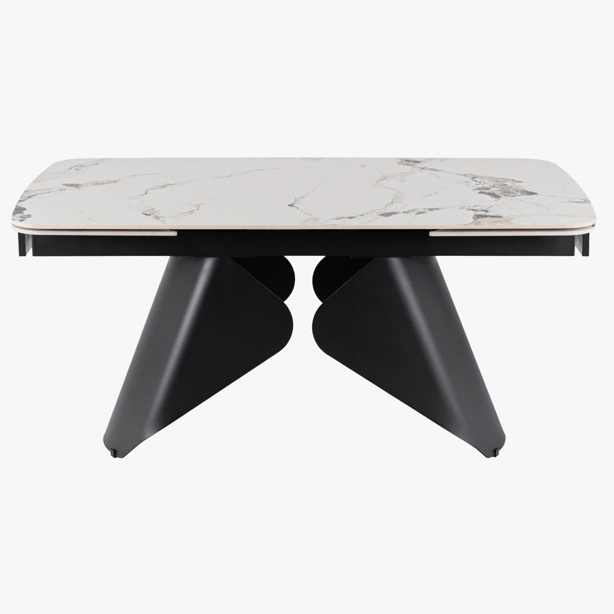 STACY Table à manger extensible en céramique couleur marbre blanc pieds en métal noir 160-240 cm - Mobilier Deco