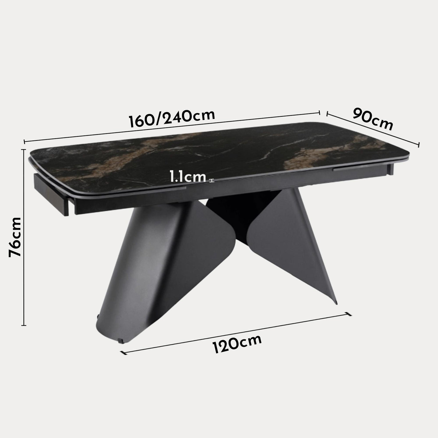 STACY Table à manger extensible en céramique couleur marbre noir pieds en métal 160-240 cm - Table à manger - Mobilier Deco