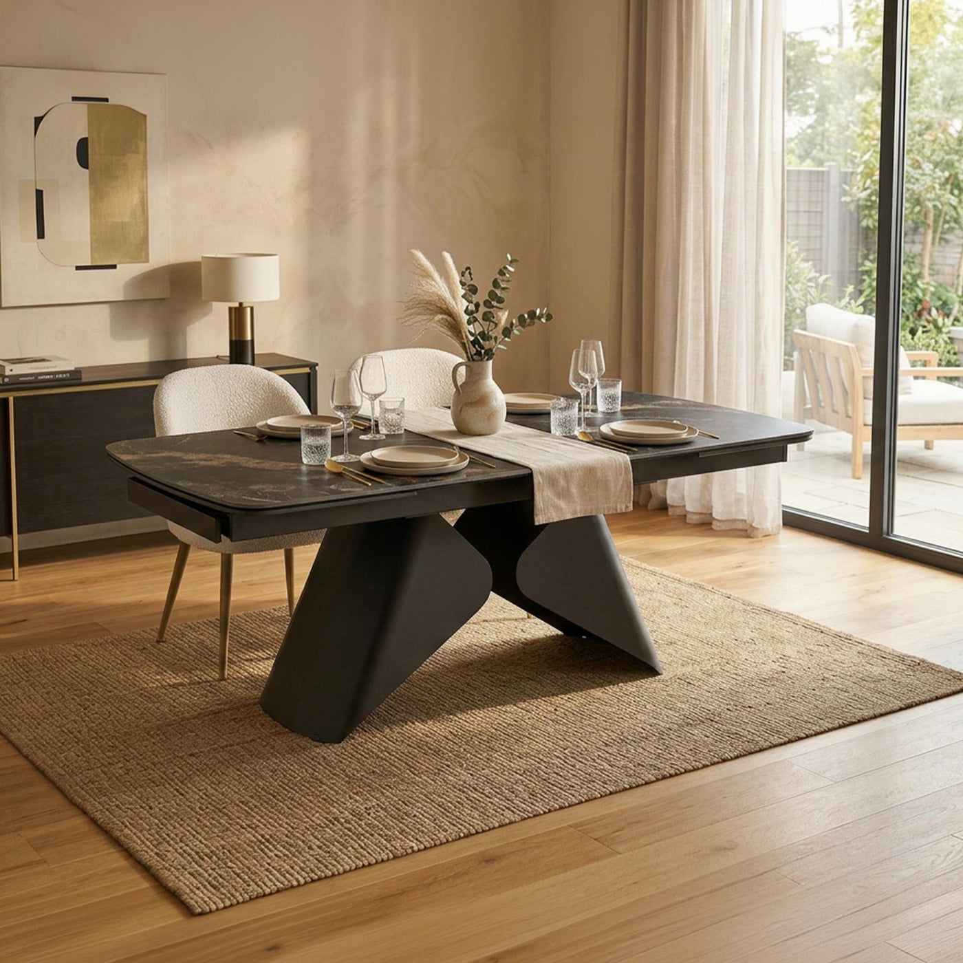 STACY Table à manger extensible en céramique couleur marbre noir pieds en métal 160-240 cm - Table à manger - Mobilier Deco