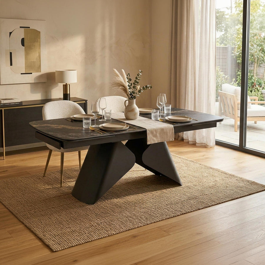 STACY Table à manger extensible en céramique couleur marbre noir pieds en métal 160-240 cm — aperçu vidéo