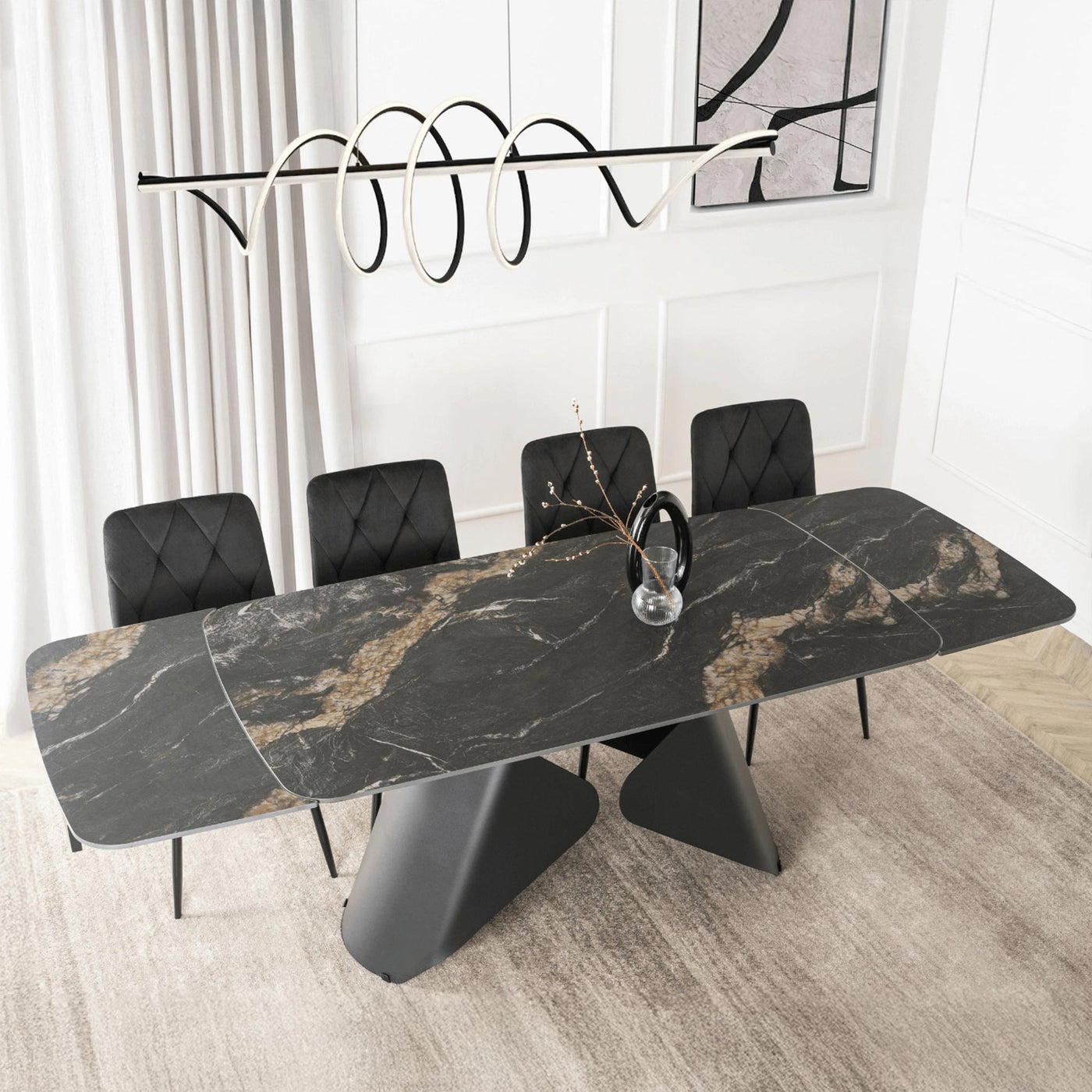 STACY Table à manger extensible en céramique couleur marbre noir pieds en métal 160-240 cm - Table à manger - Mobilier Deco