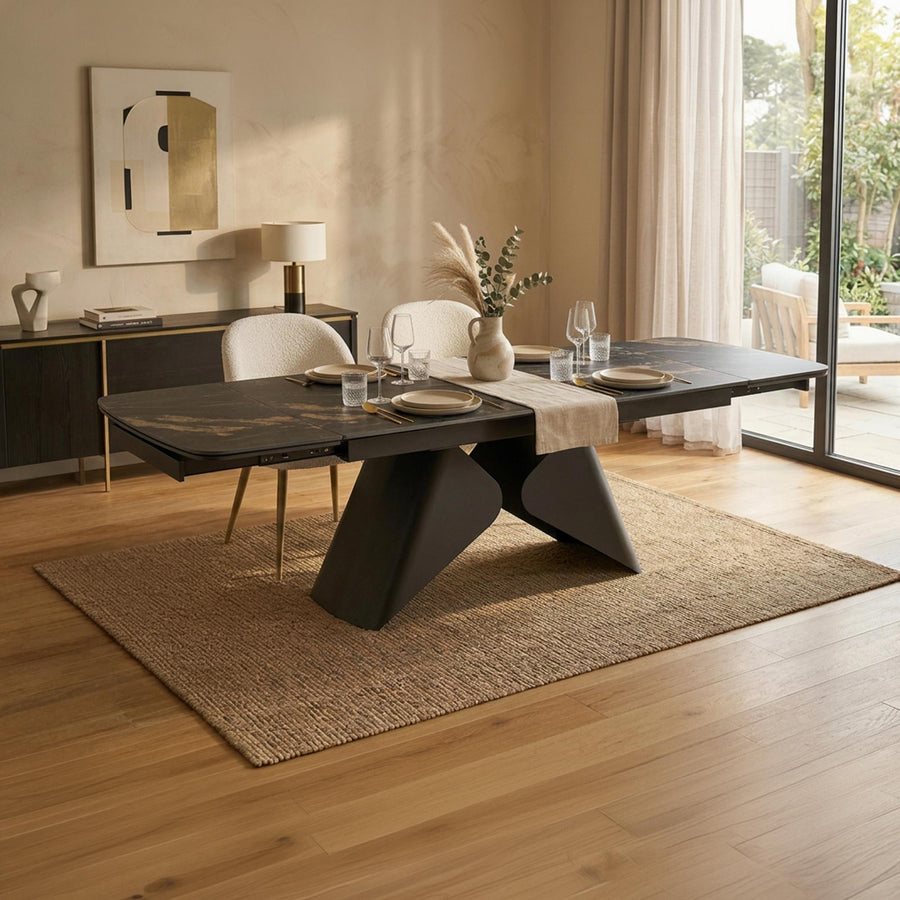 STACY Table à manger extensible en céramique couleur marbre noir pieds en métal 160-240 cm — aperçu vidéo