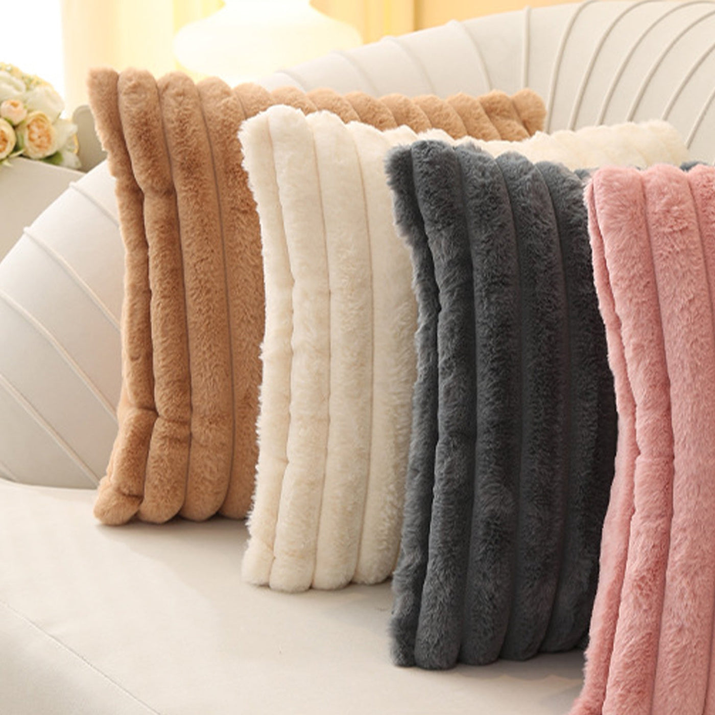 STANLY Coussin carré en tissu côtelé beige 43x43 cm - Coussins - Mobilier Deco