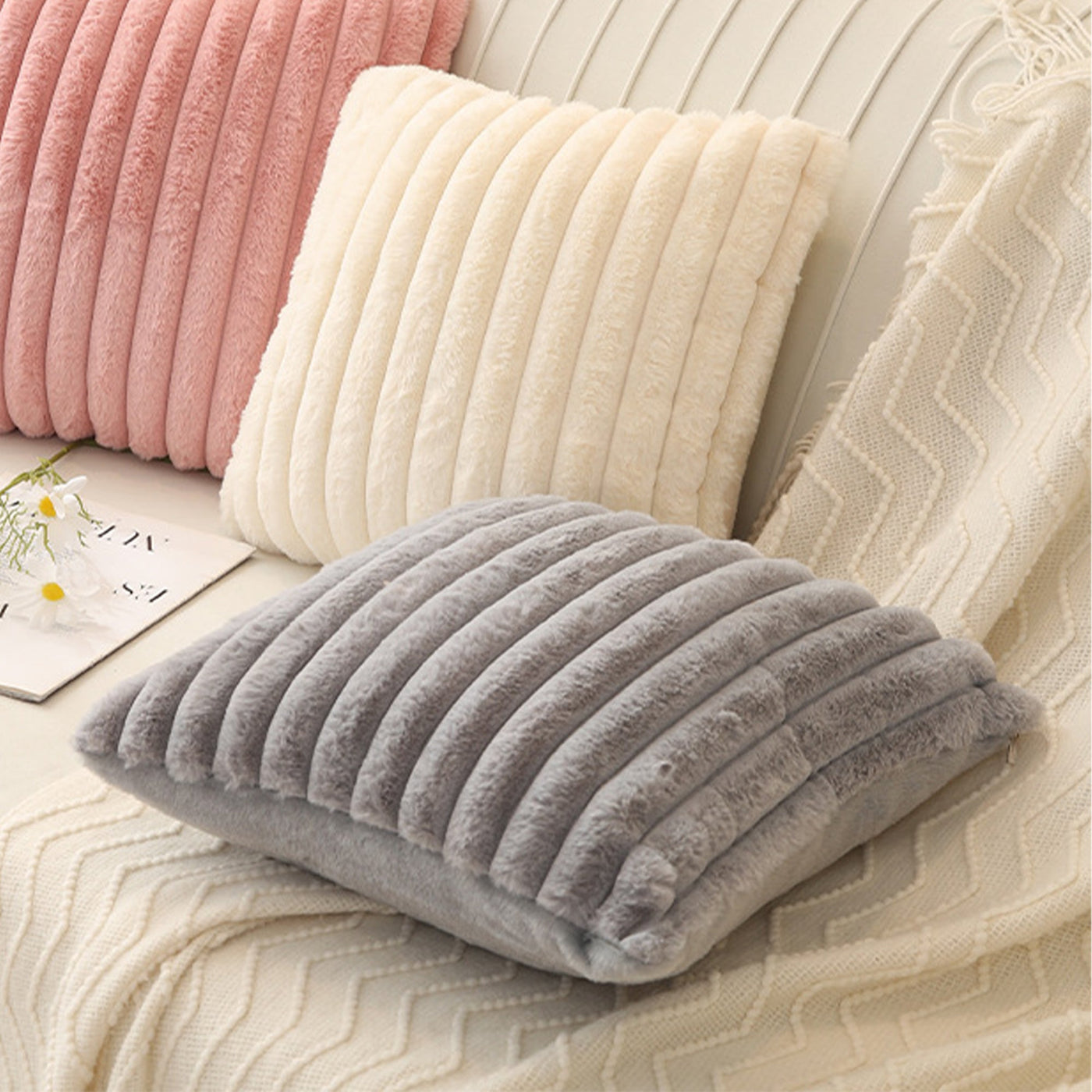 STANLY Coussin carré en tissu côtelé beige 43x43 cm - Coussins - Mobilier Deco