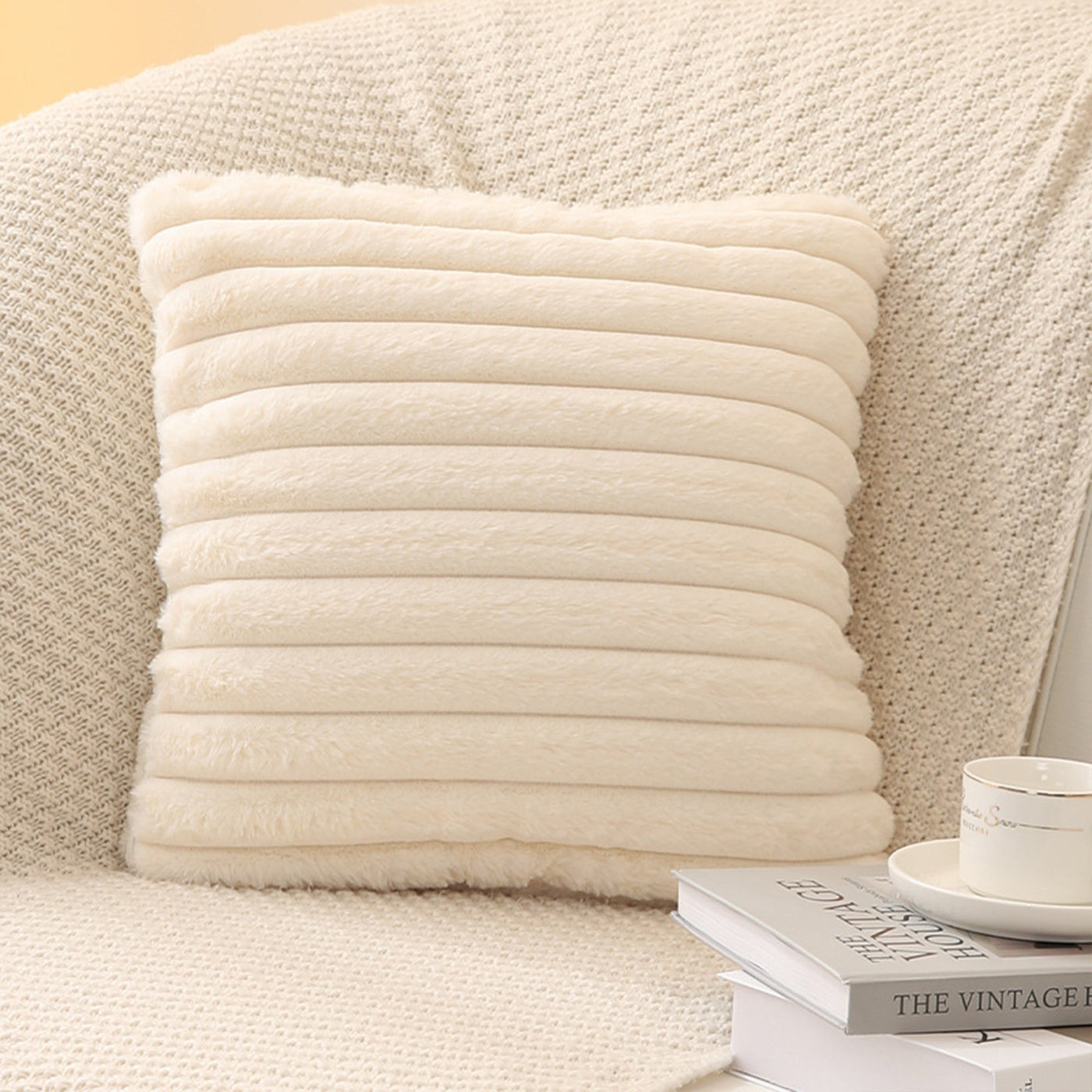 STANLY Coussin carré en tissu côtelé beige 43x43 cm - Coussins - Mobilier Deco