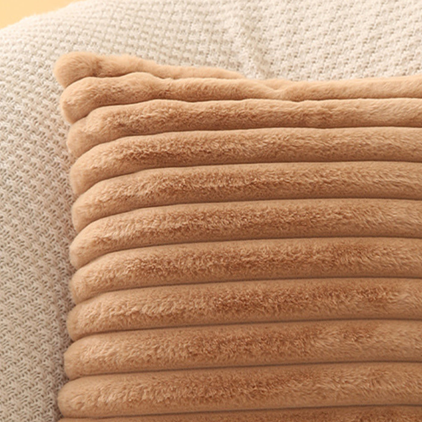 STANLY Coussin carré en tissu côtelé camel 43x43 cm - Coussins - Mobilier Deco