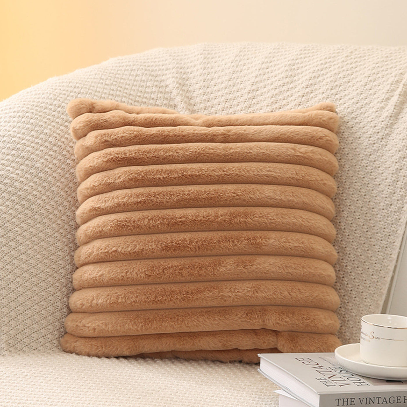 STANLY Coussin carré en tissu côtelé camel 43x43 cm - Coussins - Mobilier Deco