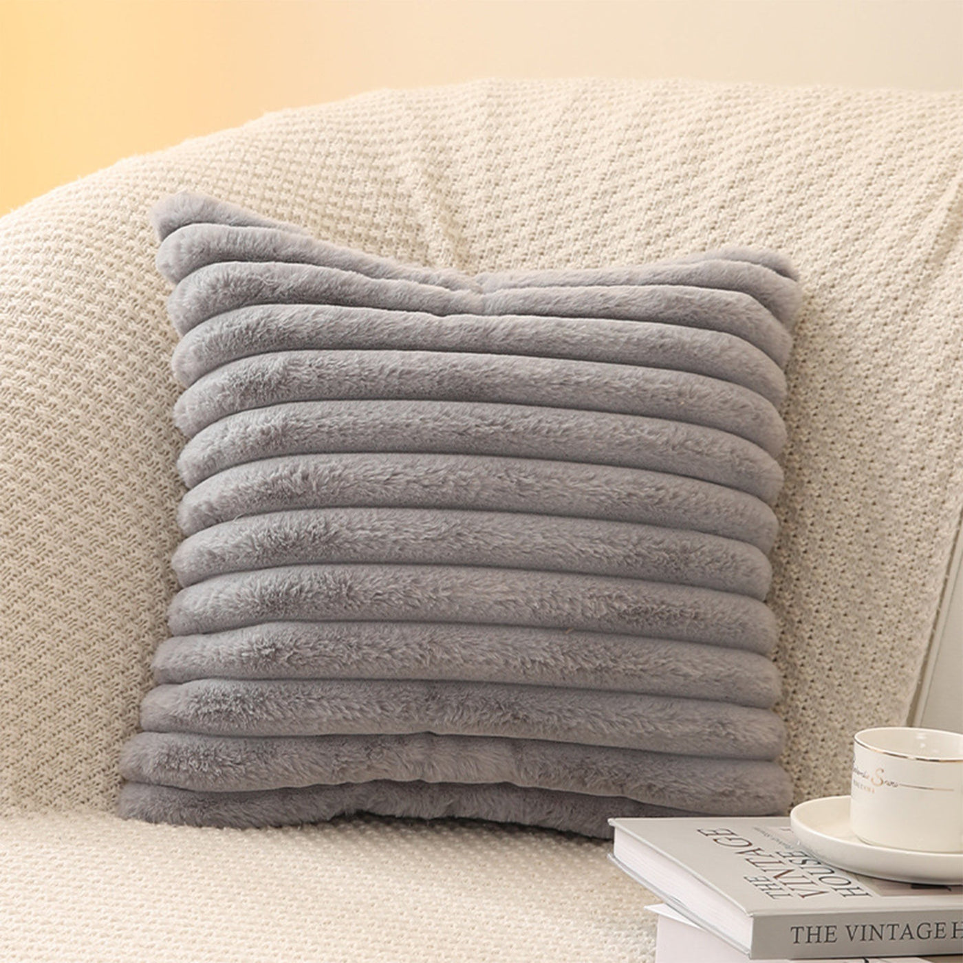 STANLY Coussin carré en tissu côtelé gris 43x43 cm - Coussins - Mobilier Deco