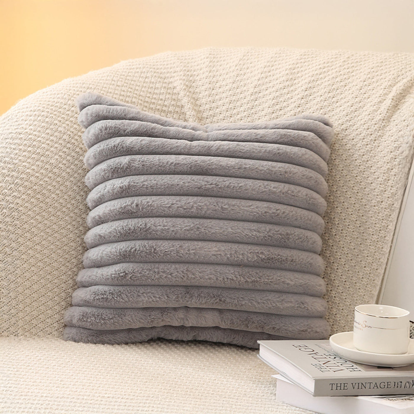 STANLY Coussin carré en tissu côtelé gris 43x43 cm - Coussins - Mobilier Deco