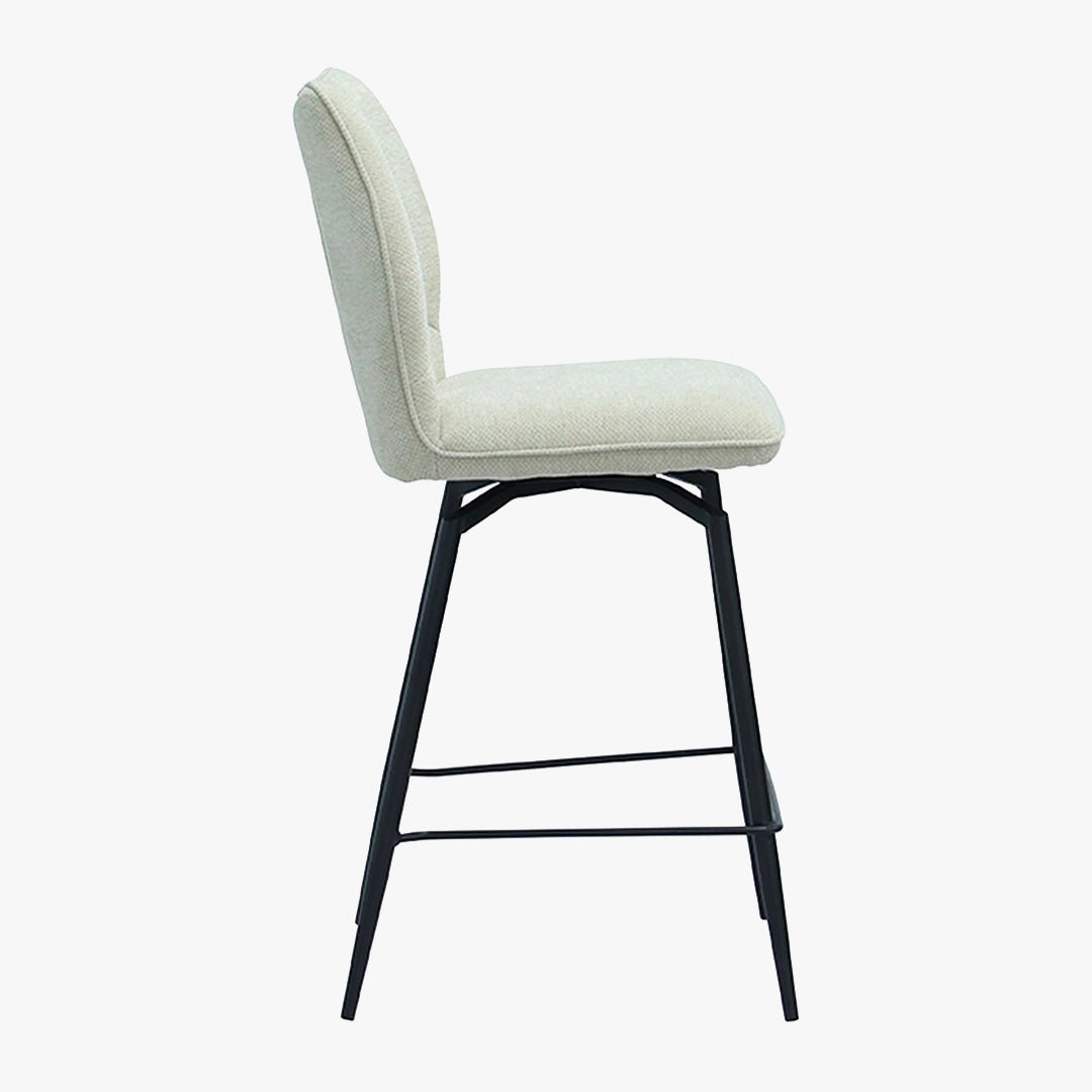 STELA Lot de 2 tabourets pivotants en tissu blanc écru piètement métal noir - Tabourets - Mobilier Deco