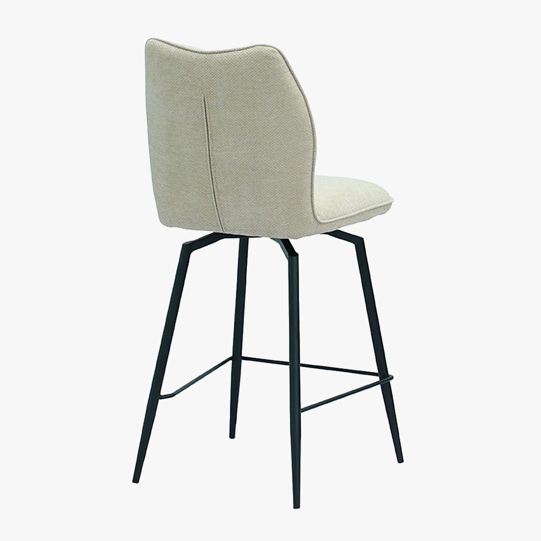 STELA Lot de 2 tabourets pivotants en tissu blanc écru piètement métal noir - Tabourets - Mobilier Deco