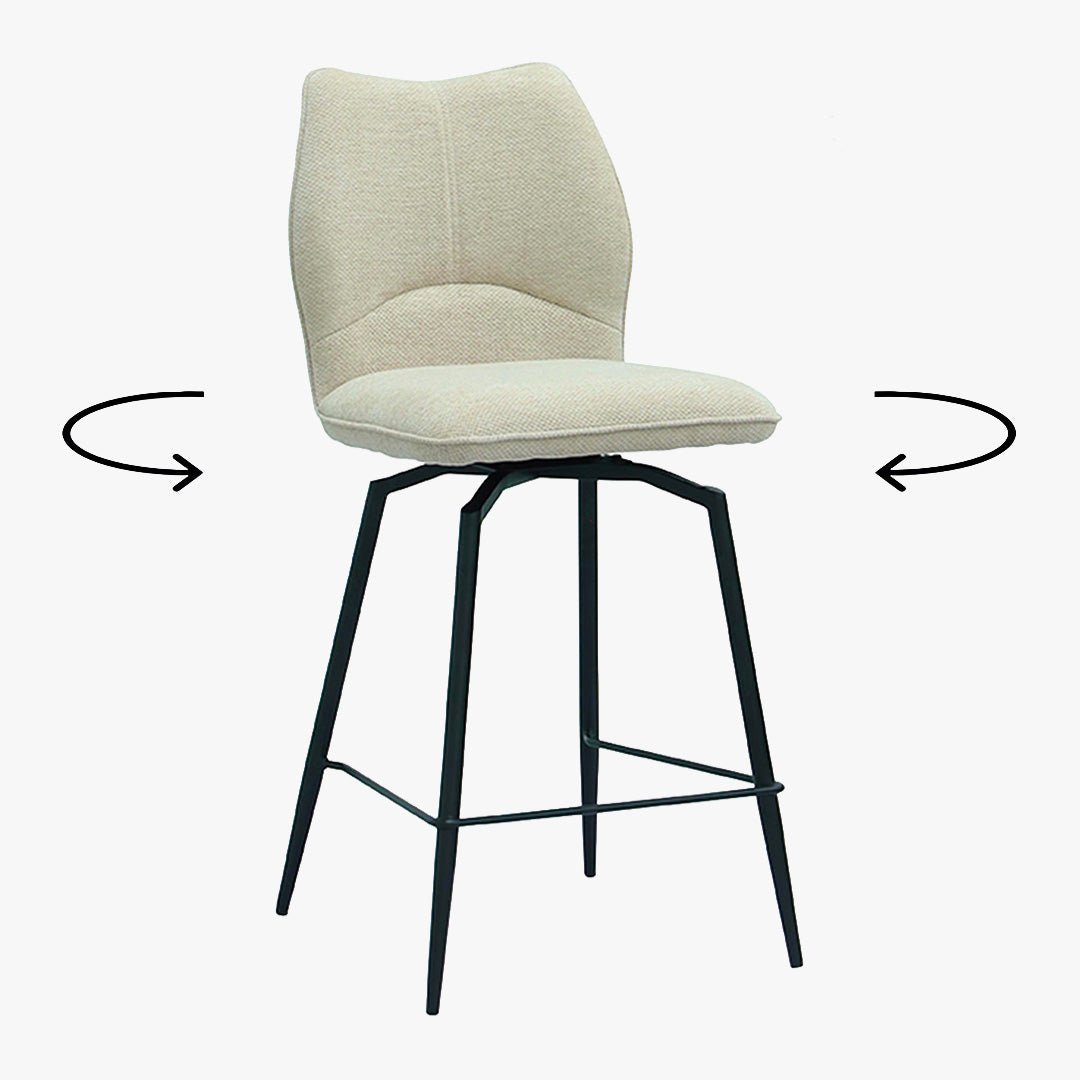 STELA Lot de 2 tabourets pivotants en tissu blanc écru piètement métal noir - Tabourets - Mobilier Deco
