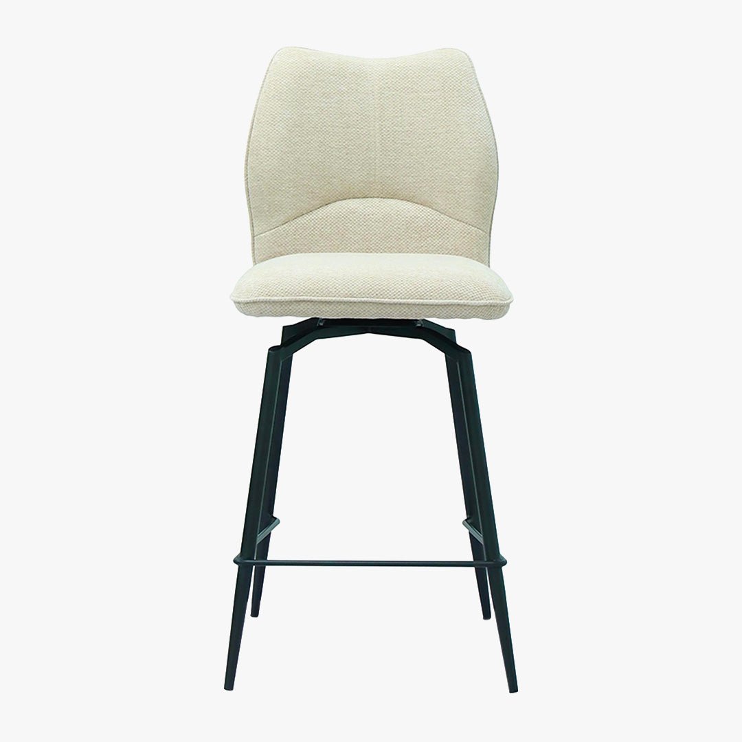 STELA Lot de 2 tabourets pivotants en tissu blanc écru piètement métal noir - Tabourets - Mobilier Deco