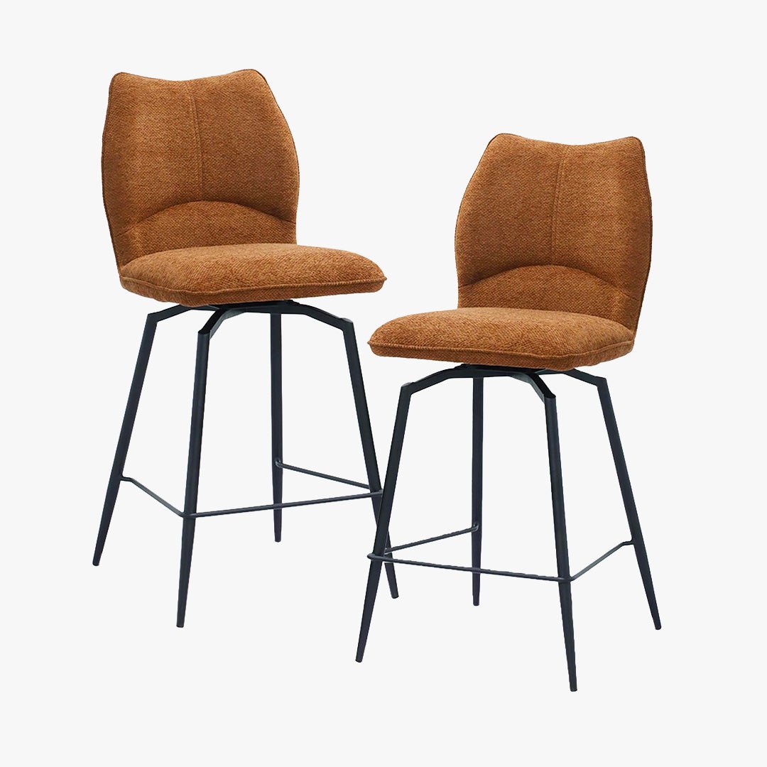 STELA Lot de 2 tabourets pivotants en tissu rouille piètement métal noir - Tabourets - Mobilier Deco