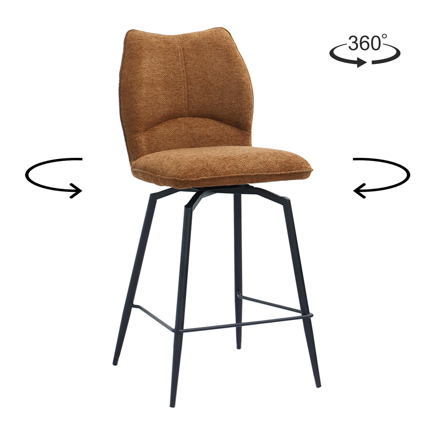 STELA Lot de 2 tabourets pivotants en tissu rouille piètement métal noir - Tabourets - Mobilier Deco