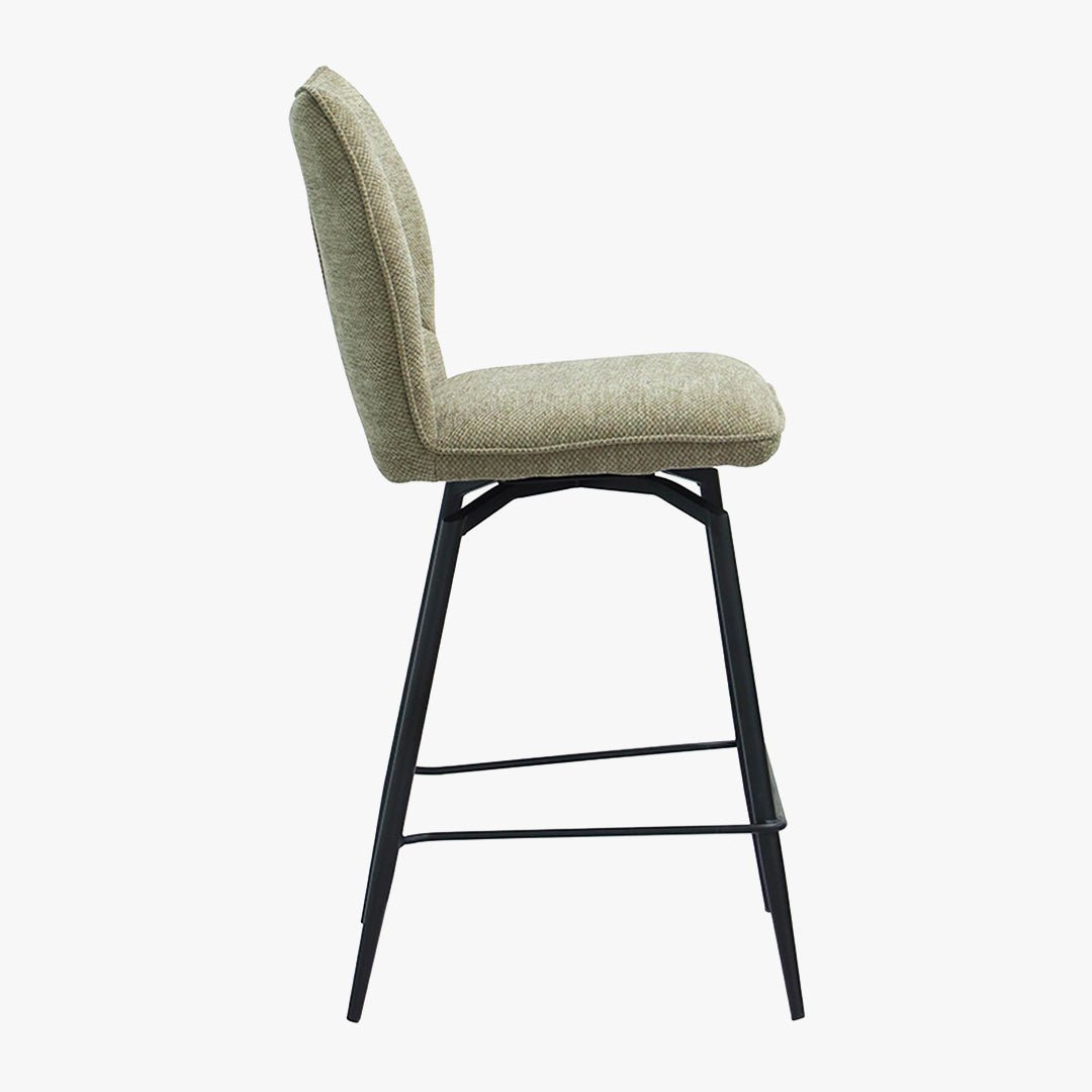 STELA Lot de 2 tabourets pivotants en tissu taupe piètement métal noir - Tabourets - Mobilier Deco