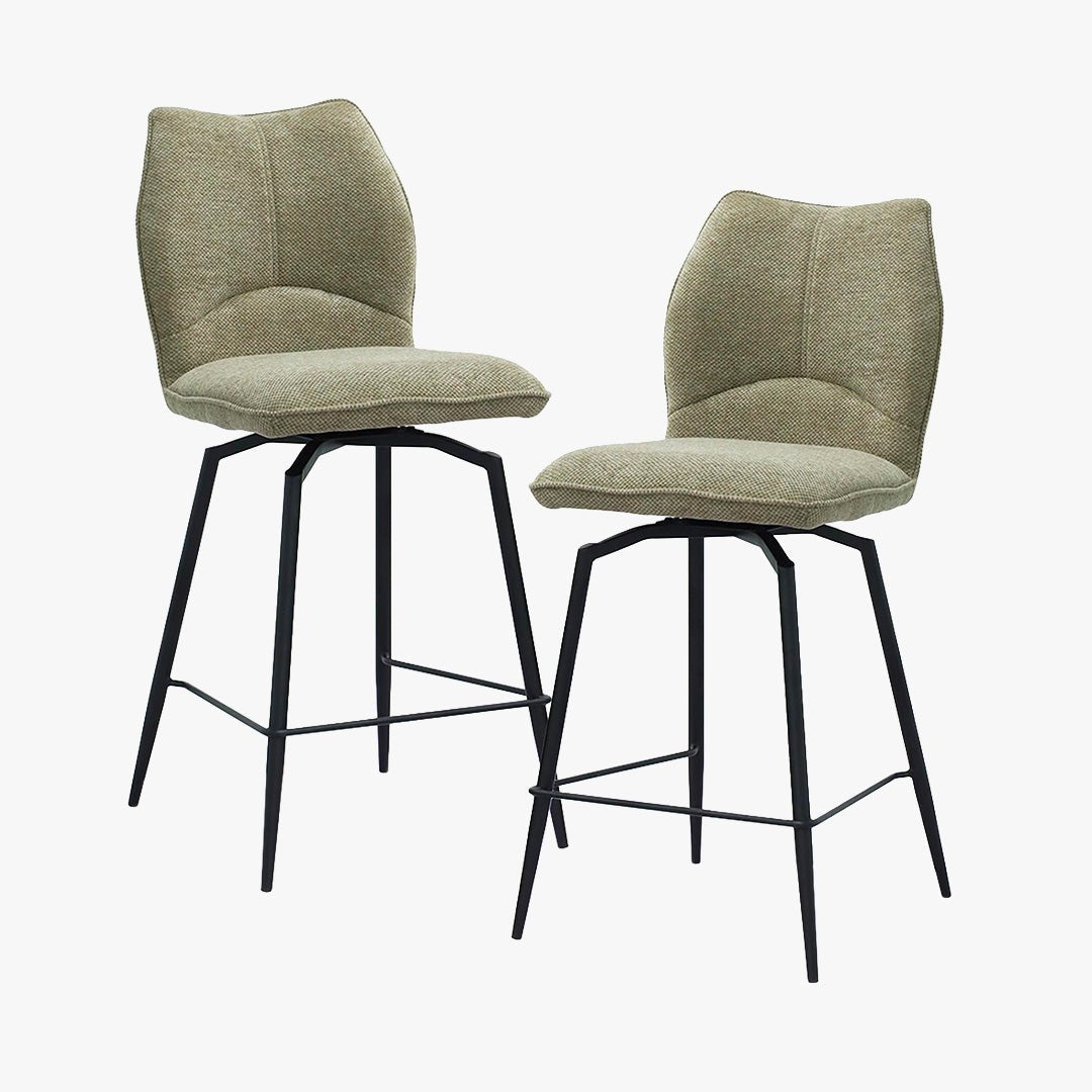 STELA Lot de 2 tabourets pivotants en tissu taupe piètement métal noir - Tabourets - Mobilier Deco