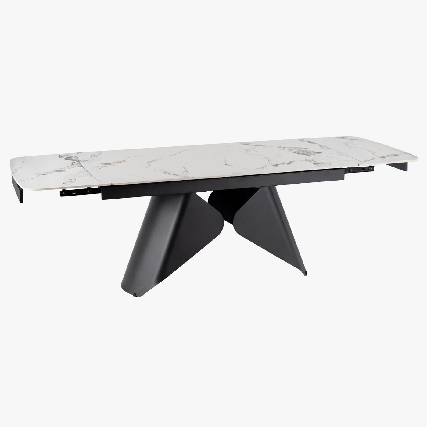 table à manger extensible 160-240 cm avec plateau en céramique couleur marbre blanc et piètement en métal