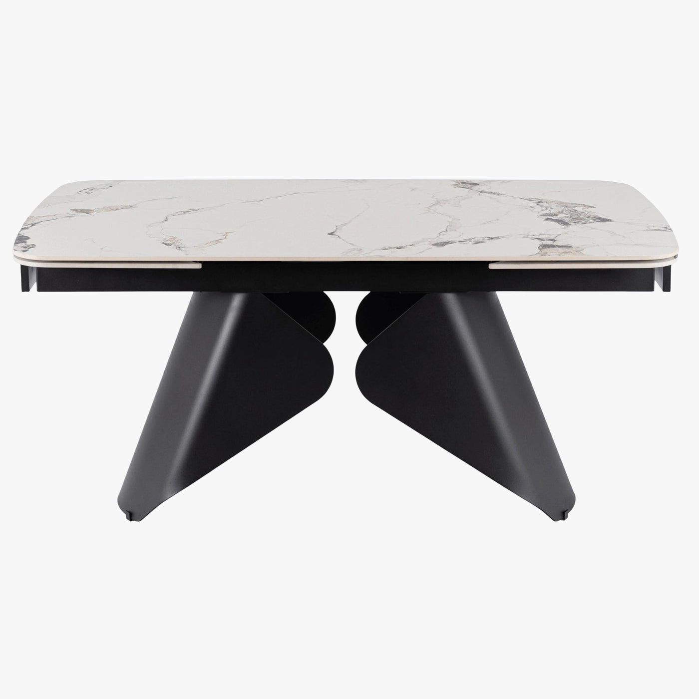 table à manger extensible 160-240 cm avec plateau en céramique couleur marbre blanc et piètement en métal